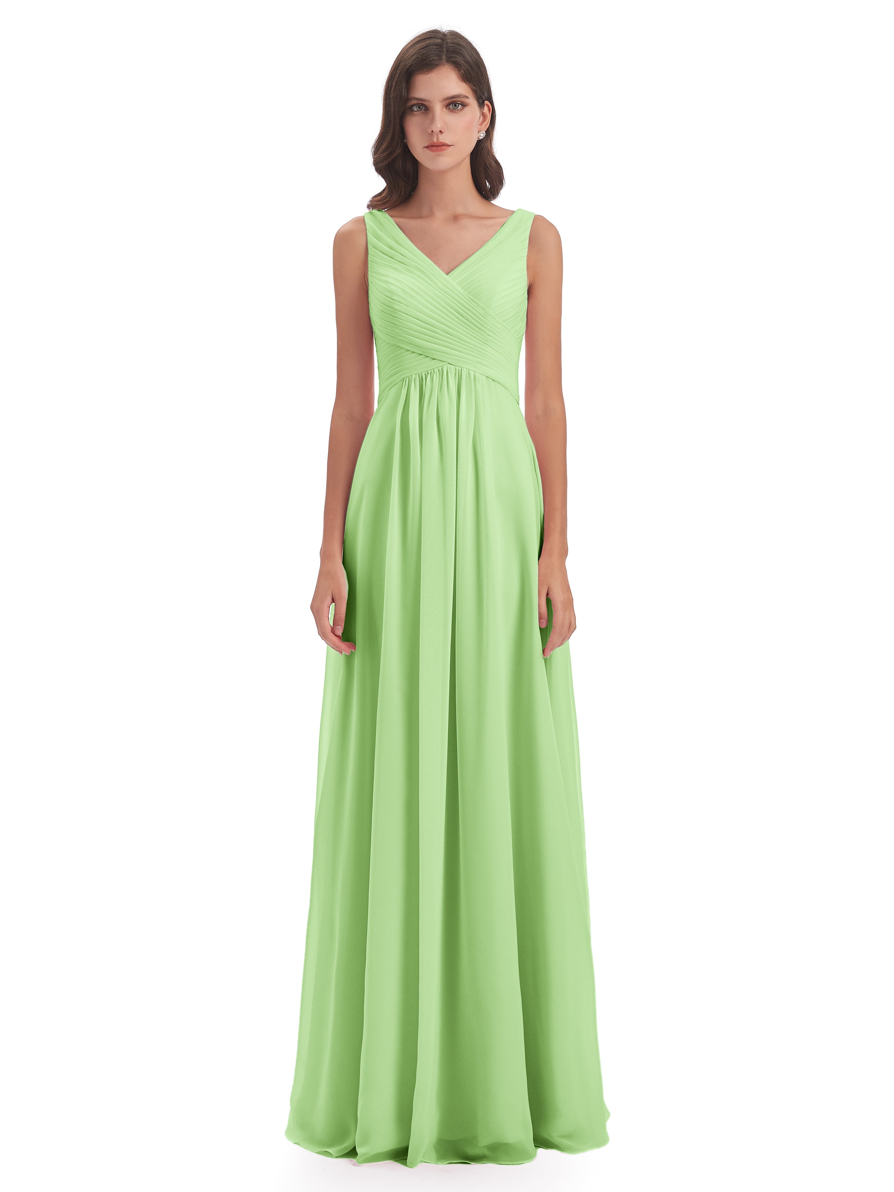 Robe Demoiselle Vert Sauge Col V Bretelle Mousseline Robes Demoiselle D'Honneur