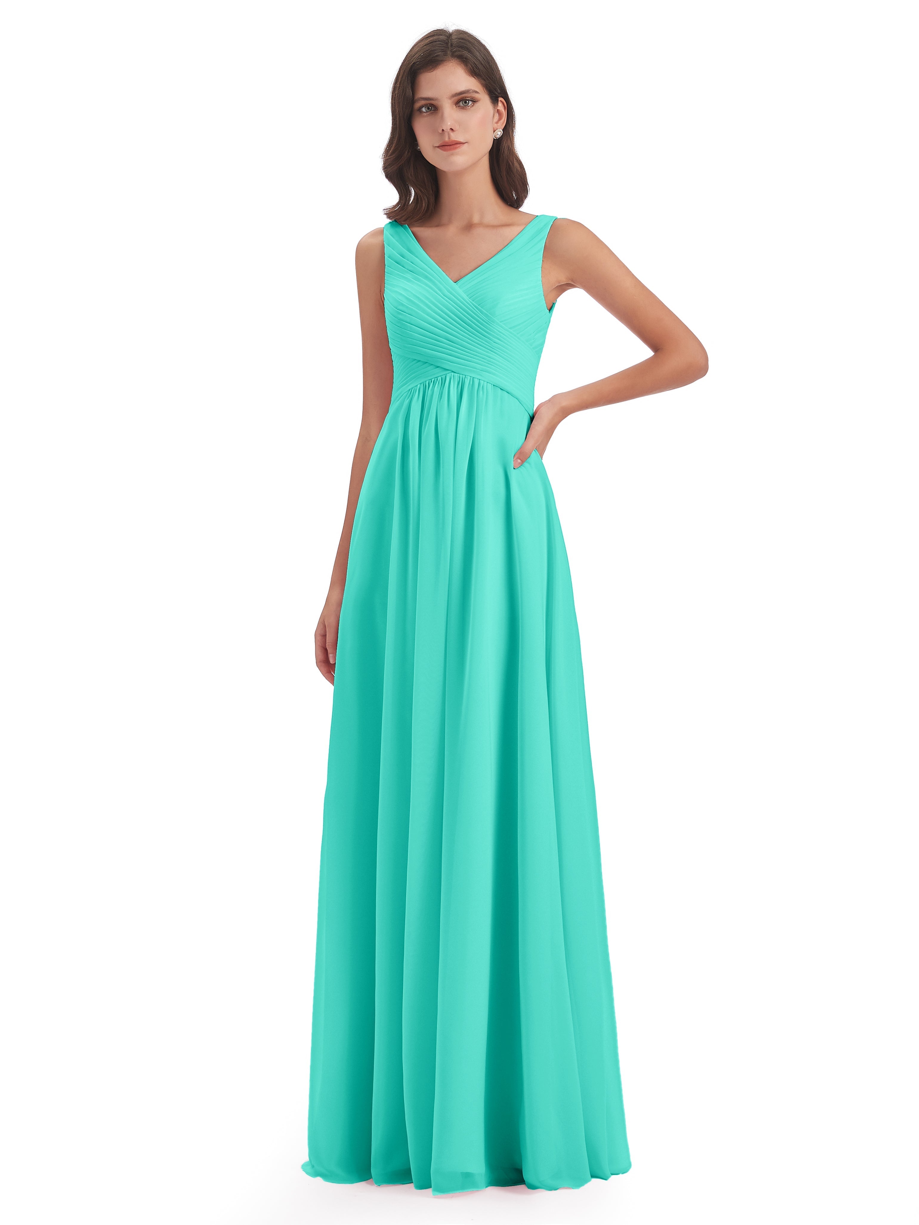 Robes De Demoiselle D'Honneur Spa Col V Bretelle Mousseline Robes Demoiselle D'Honneur