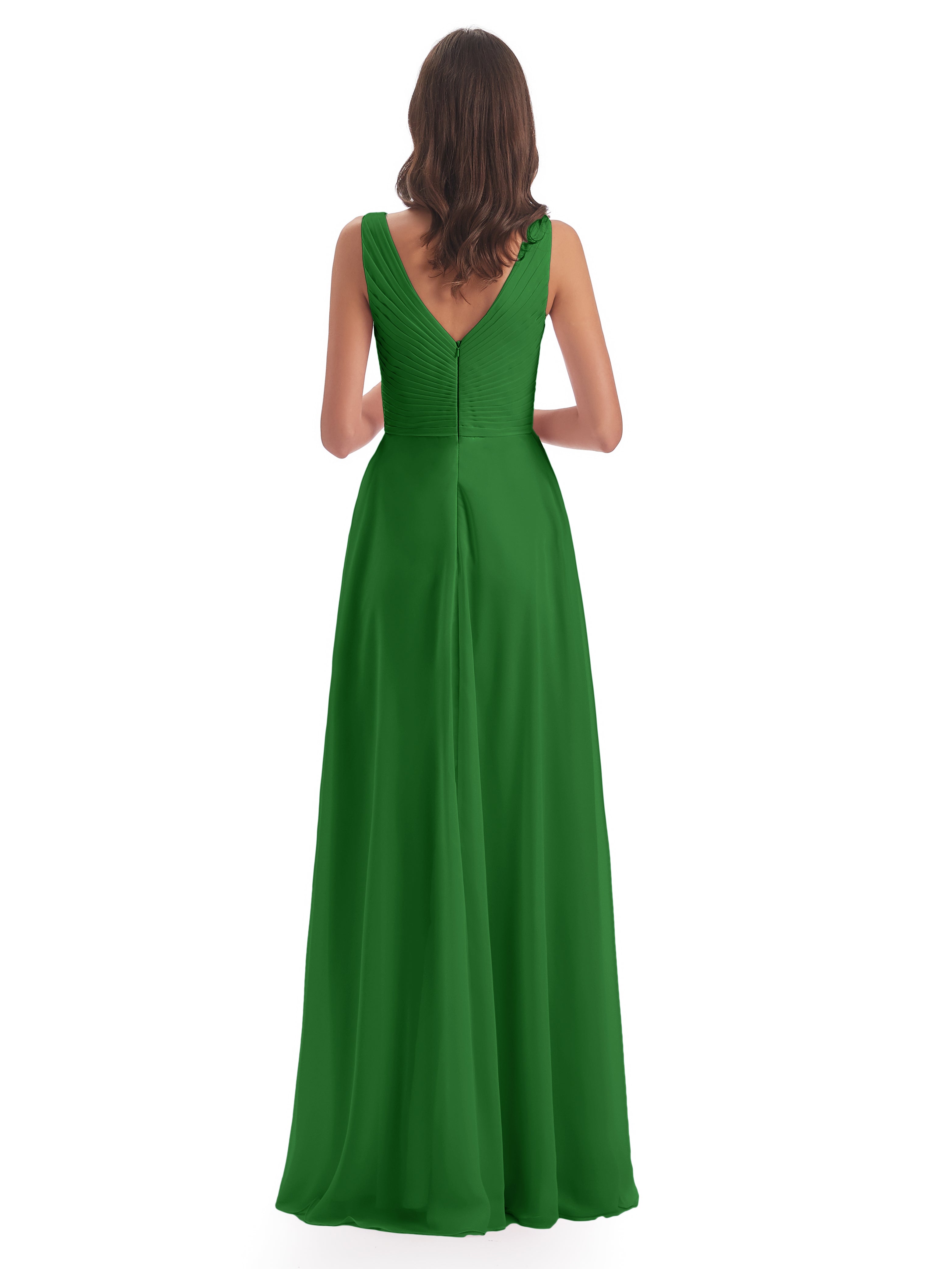 Robe Demoiselle Dhonneur Verte Col V Bretelle Mousseline Robes Demoiselle D'Honneur