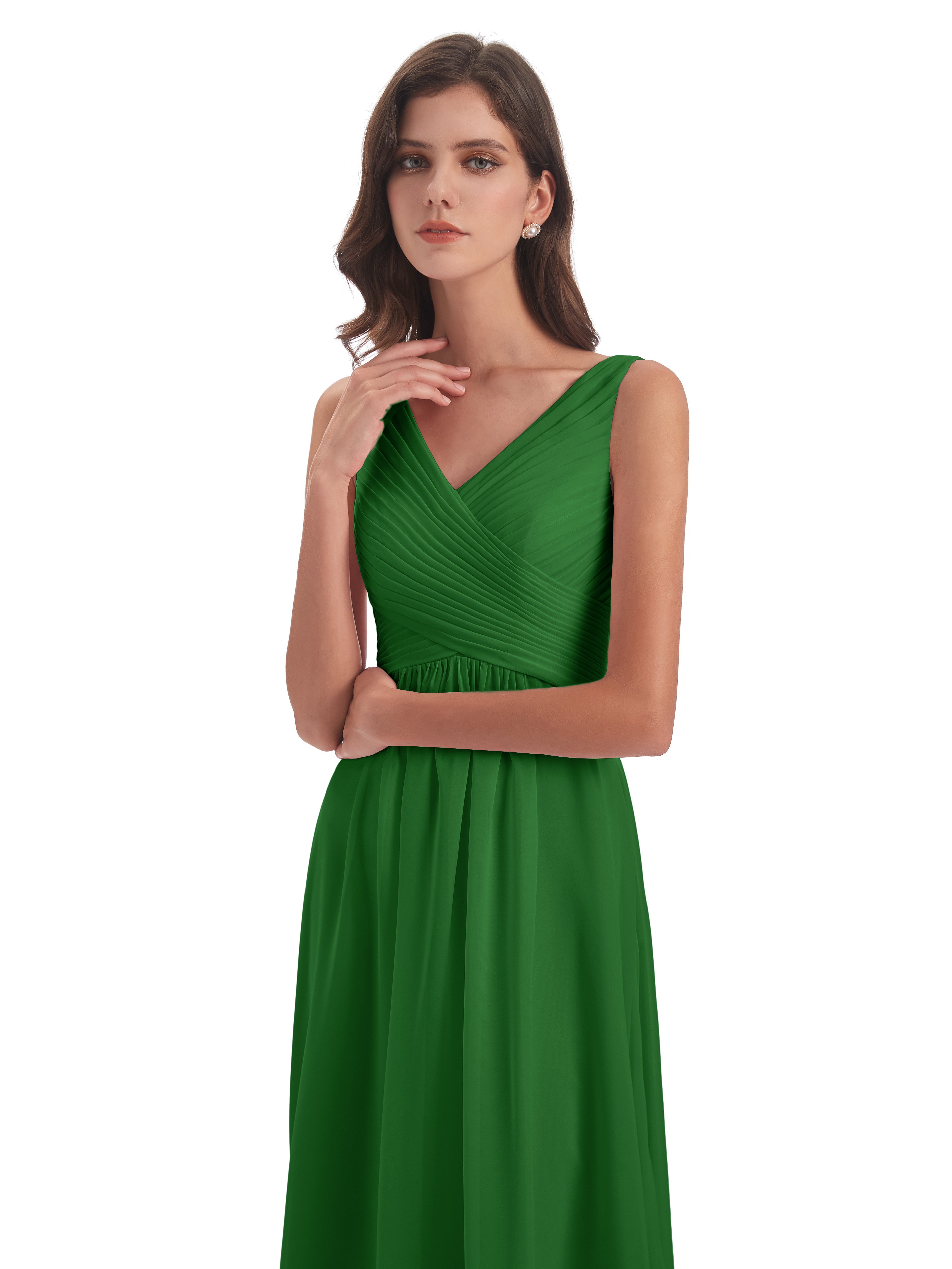 Robe Demoiselle Dhonneur Verte Col V Bretelle Mousseline Robes Demoiselle D'Honneur