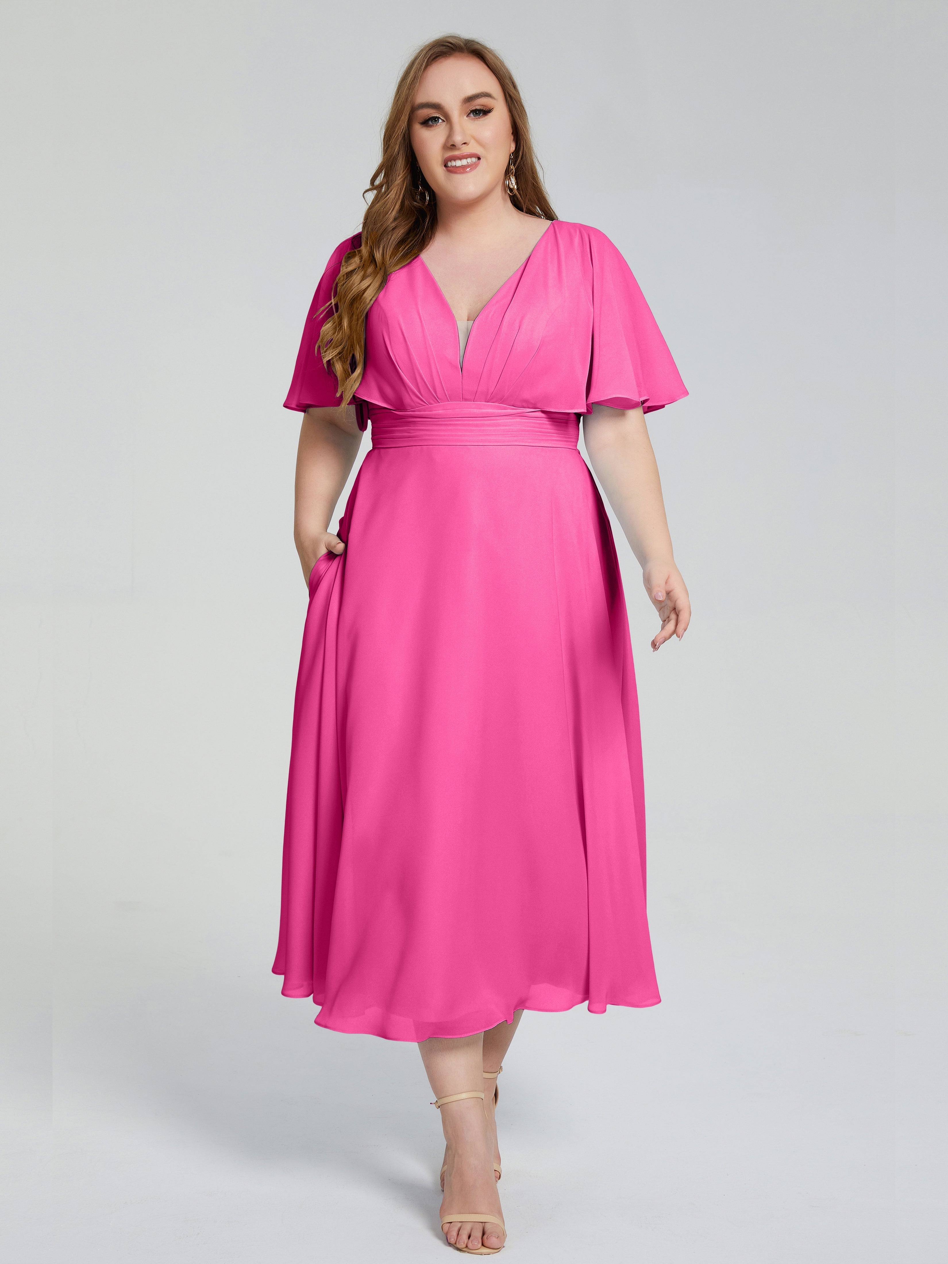 Robe Demoiselle D Honneur Azalée Dos Nu Longueur De Thé Mousseline Robes Demoiselle D'Honneur Grande Taille