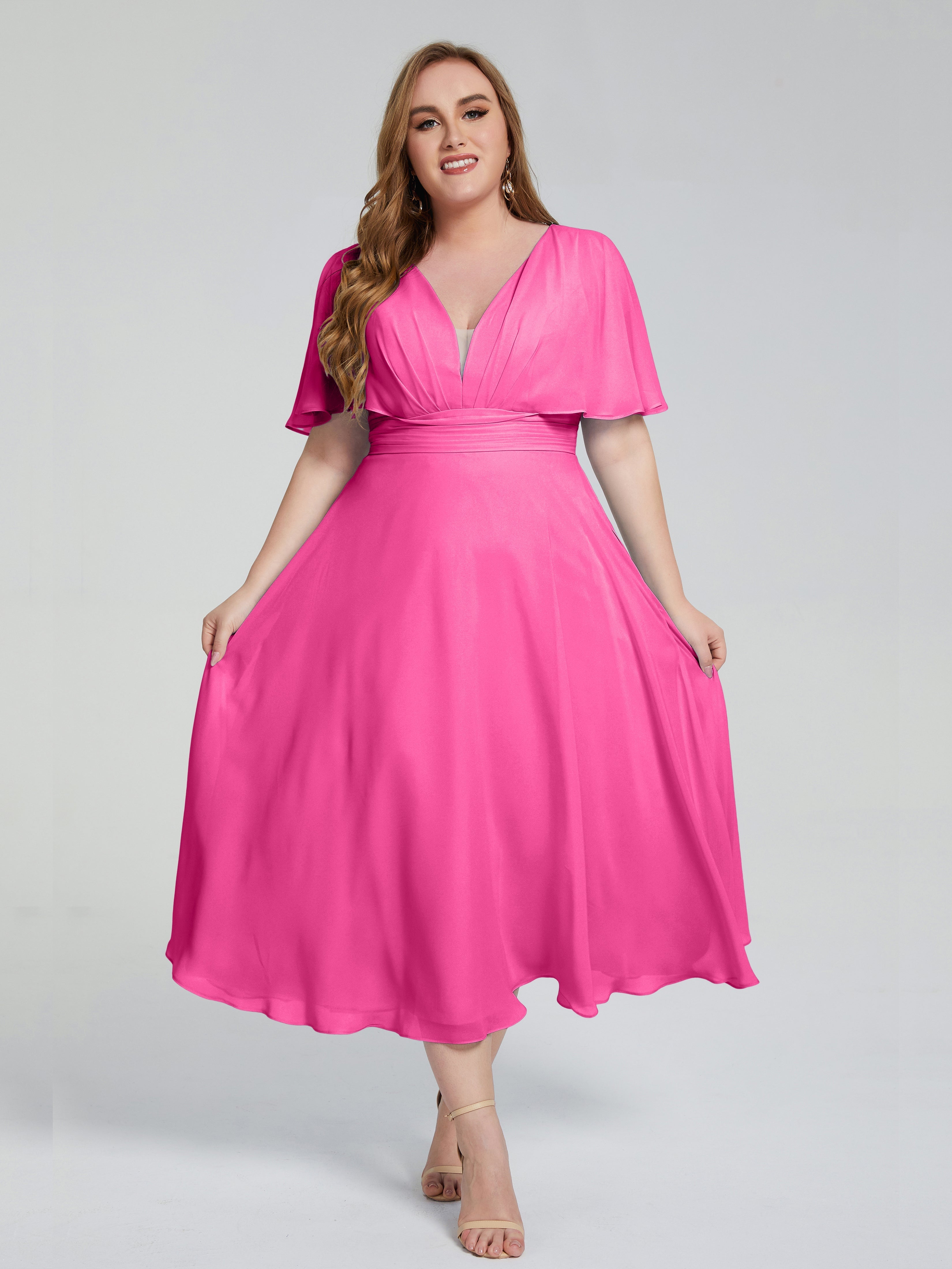 Robe Demoiselle D Honneur Azalée Dos Nu Longueur De Thé Mousseline Robes Demoiselle D'Honneur Grande Taille