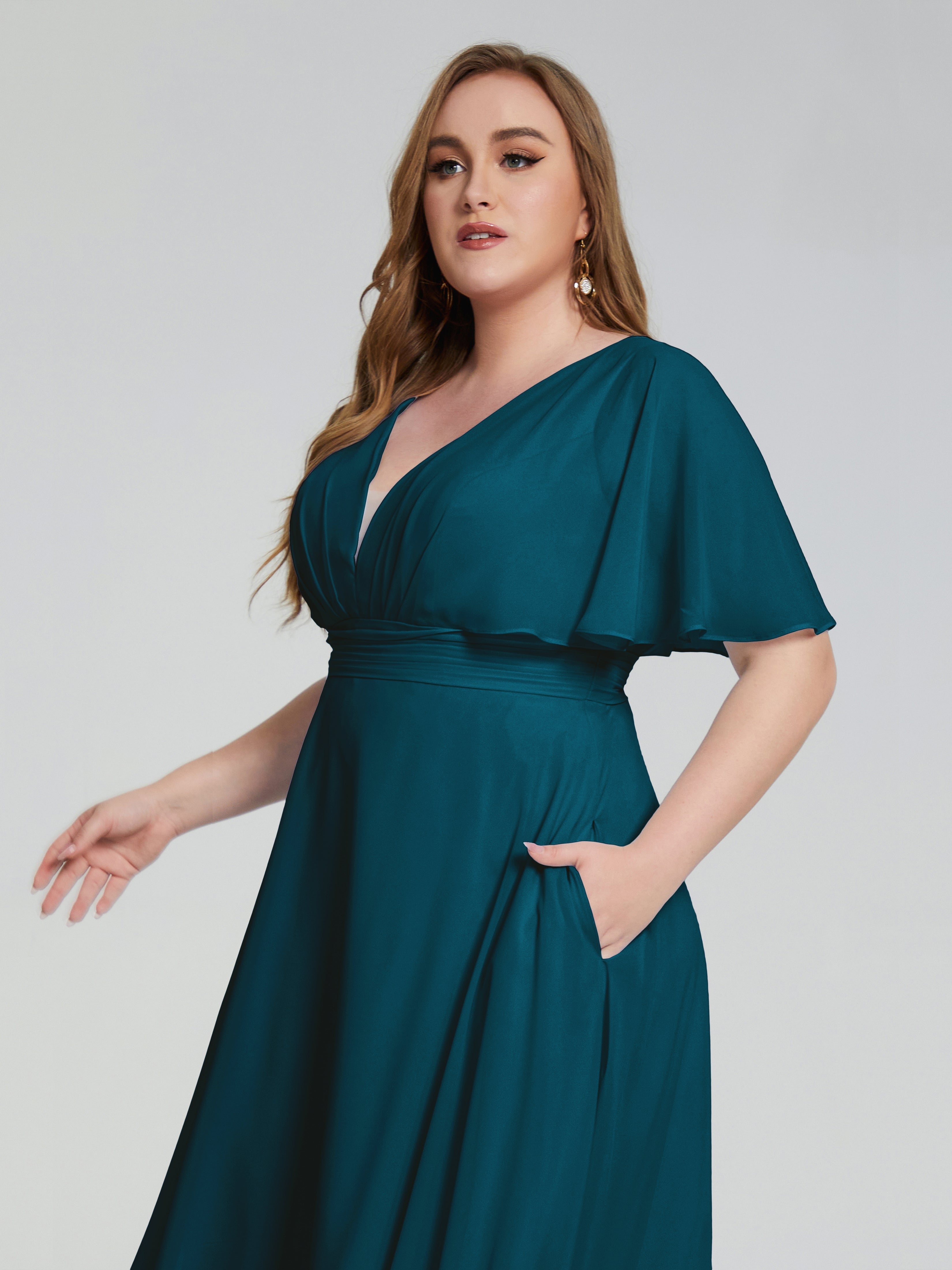 Robe De Demoiselle D'Honneur Bleu Encre Dos Nu Longueur De Thé Mousseline Robes Demoiselle D'Honneur Grande Taille