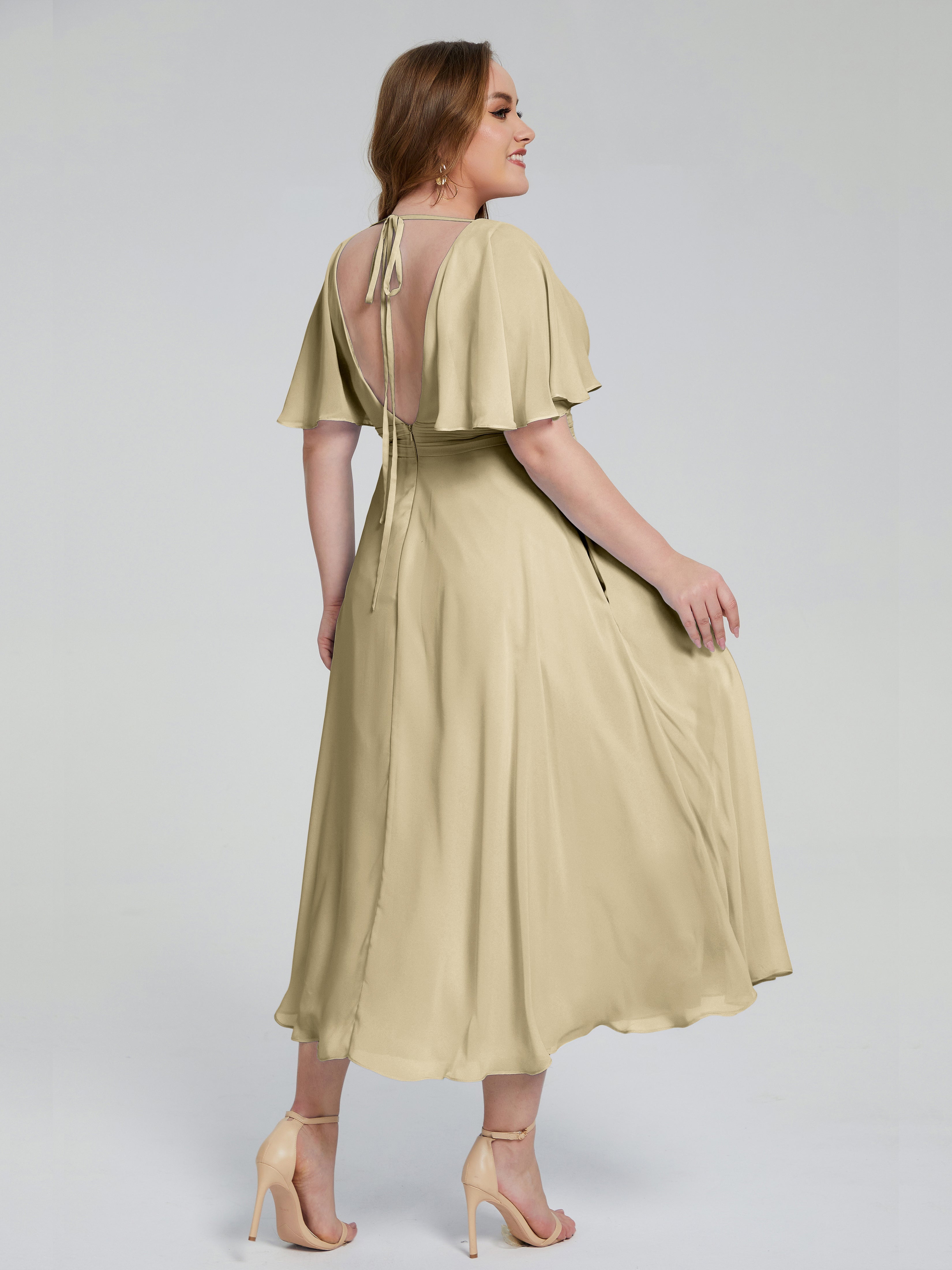 Robe Demoiselle D Honneur Champagne Dos Nu Longueur Mousseline Robes Demoiselle D'Honneur Grande Taille