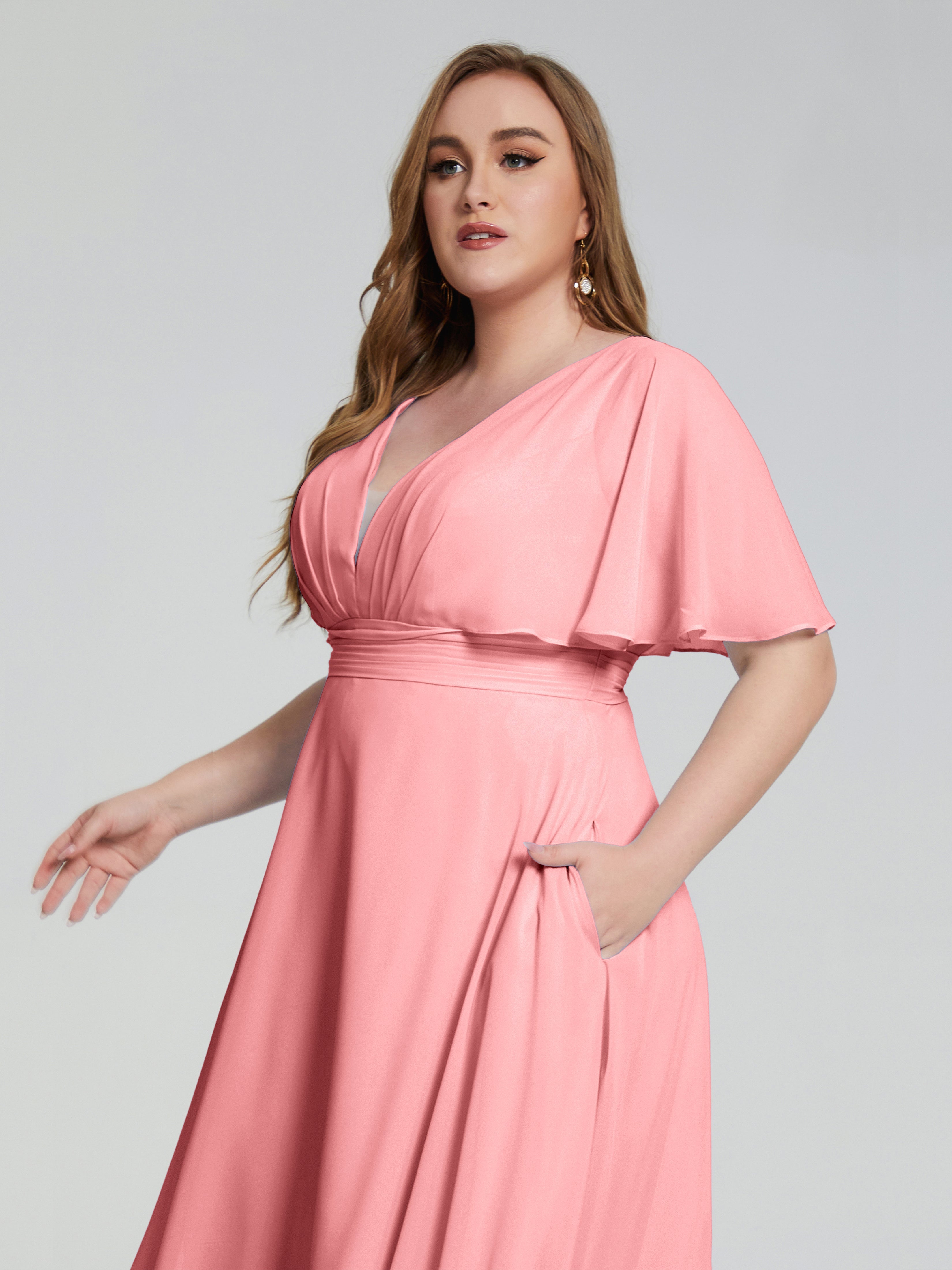 Robes De Demoiselle D'Honneur En Flamant Dos Nu Mousseline Robes Demoiselle D'Honneur Grande Taille