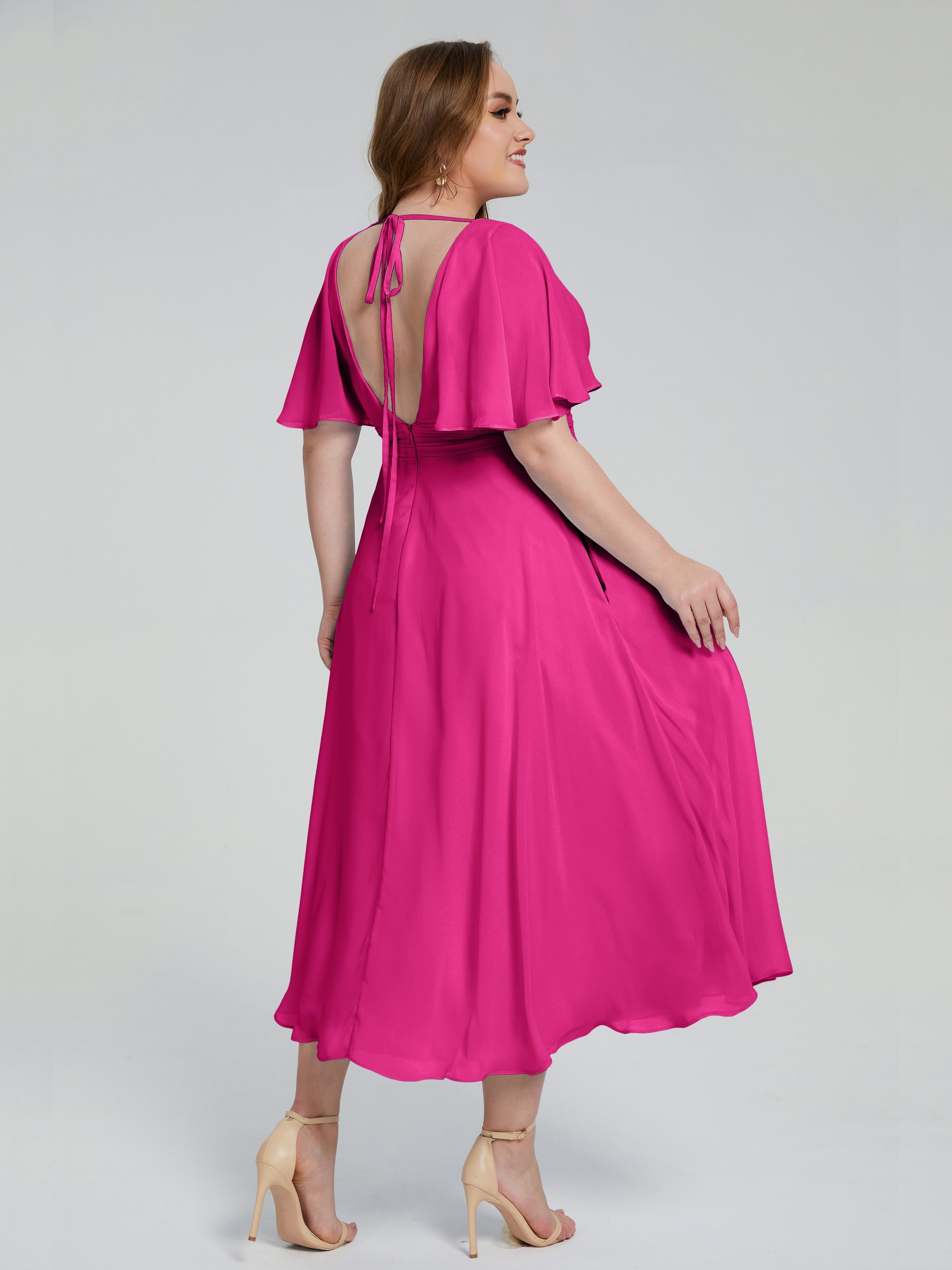 Robe Demoiselle D Honneur Fuchsia Dos Nu Mousseline Robes Demoiselle D'Honneur Grande Taille