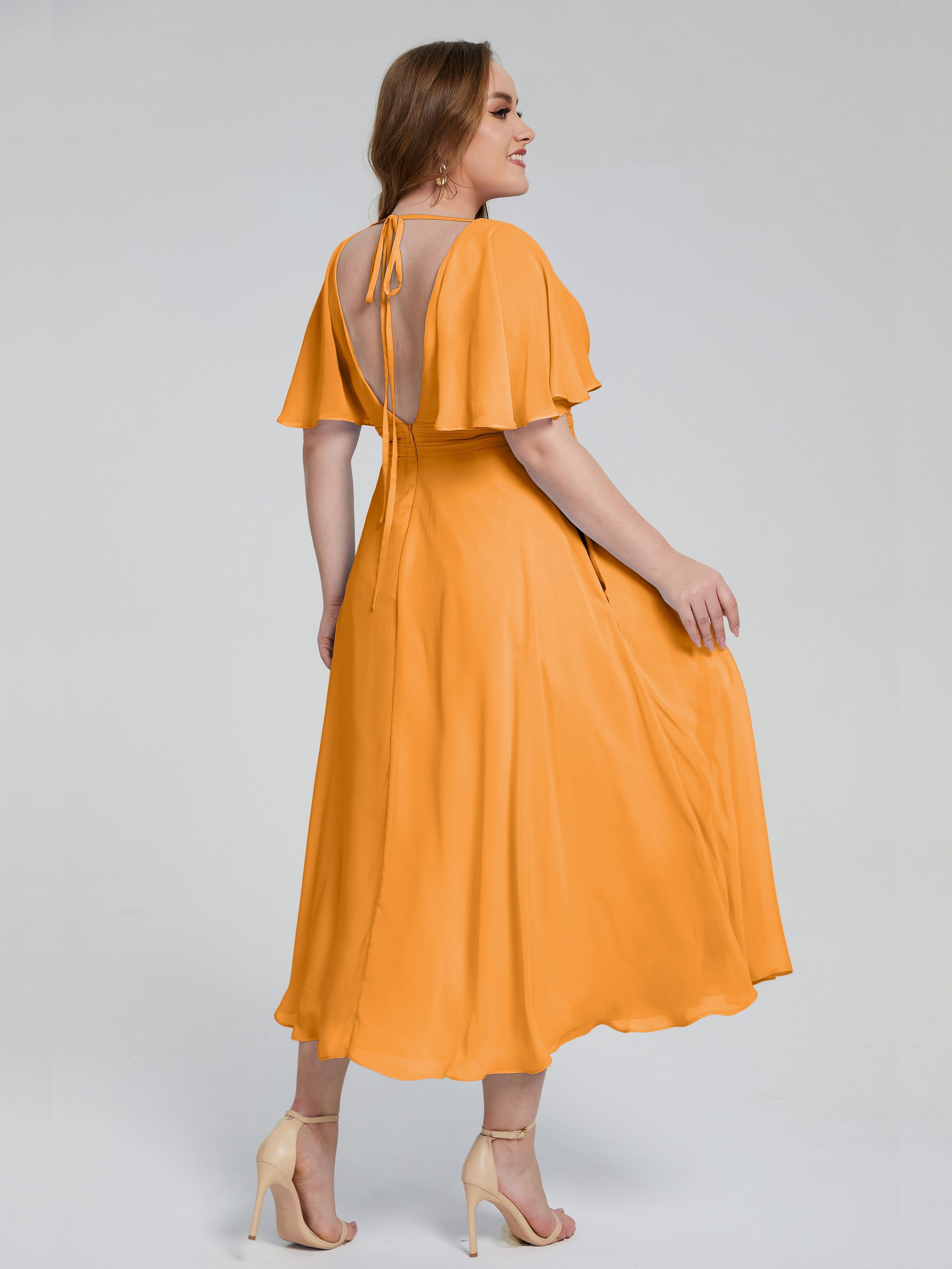 Robes De Demoiselle D'Honneur Mandarine Dos Nu Mousseline Robes Demoiselle D'Honneur Grande Taille