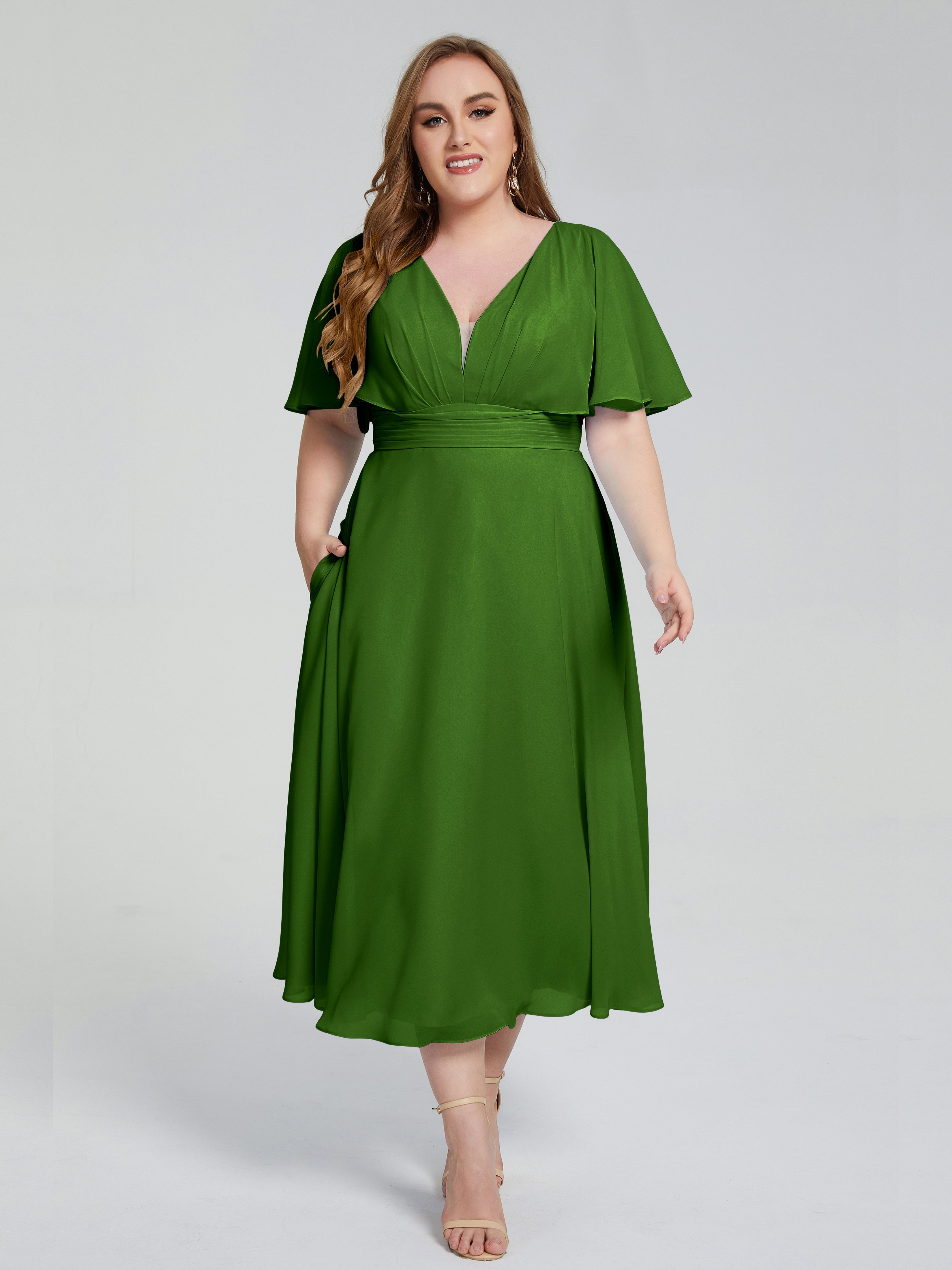 Robes De Demoiselle D'Honneur Vert Mousse Dos Nu Mousseline Robes Demoiselle D'Honneur Grande Taille