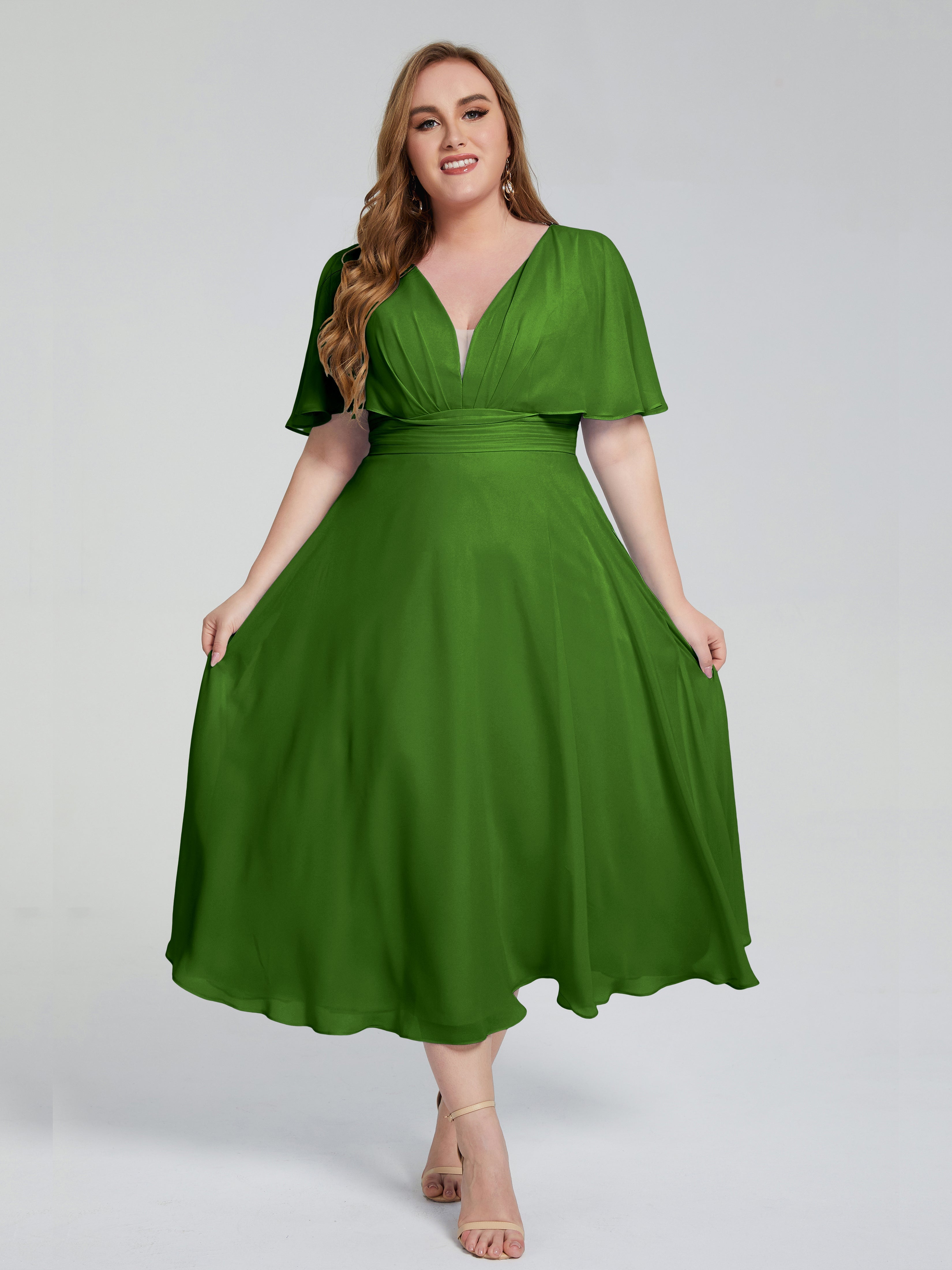 Robes De Demoiselle D'Honneur Vert Mousse Dos Nu Mousseline Robes Demoiselle D'Honneur Grande Taille