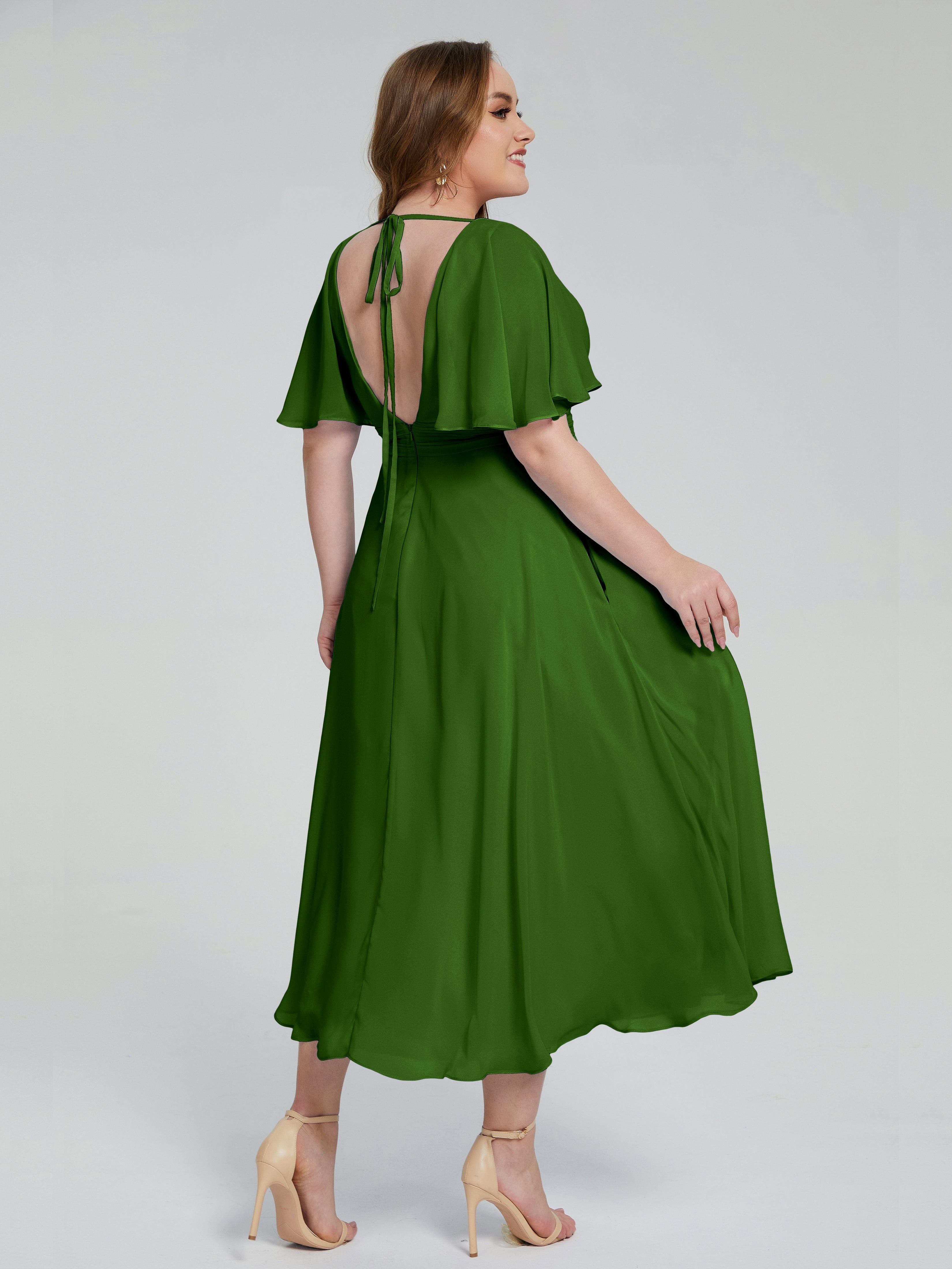 Robes De Demoiselle D'Honneur Vert Mousse Dos Nu Mousseline Robes Demoiselle D'Honneur Grande Taille