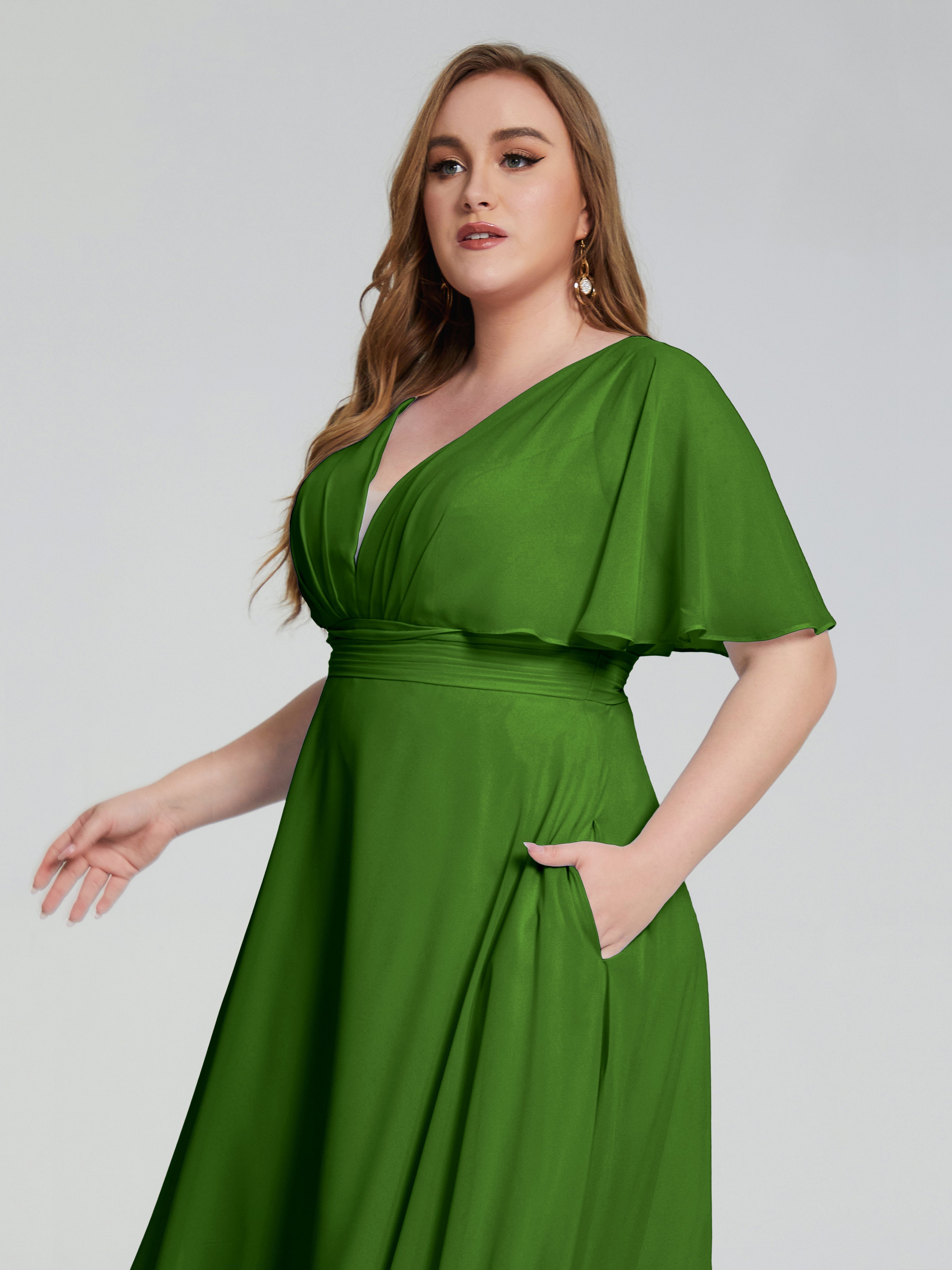 Robes De Demoiselle D'Honneur Vert Mousse Dos Nu Mousseline Robes Demoiselle D'Honneur Grande Taille