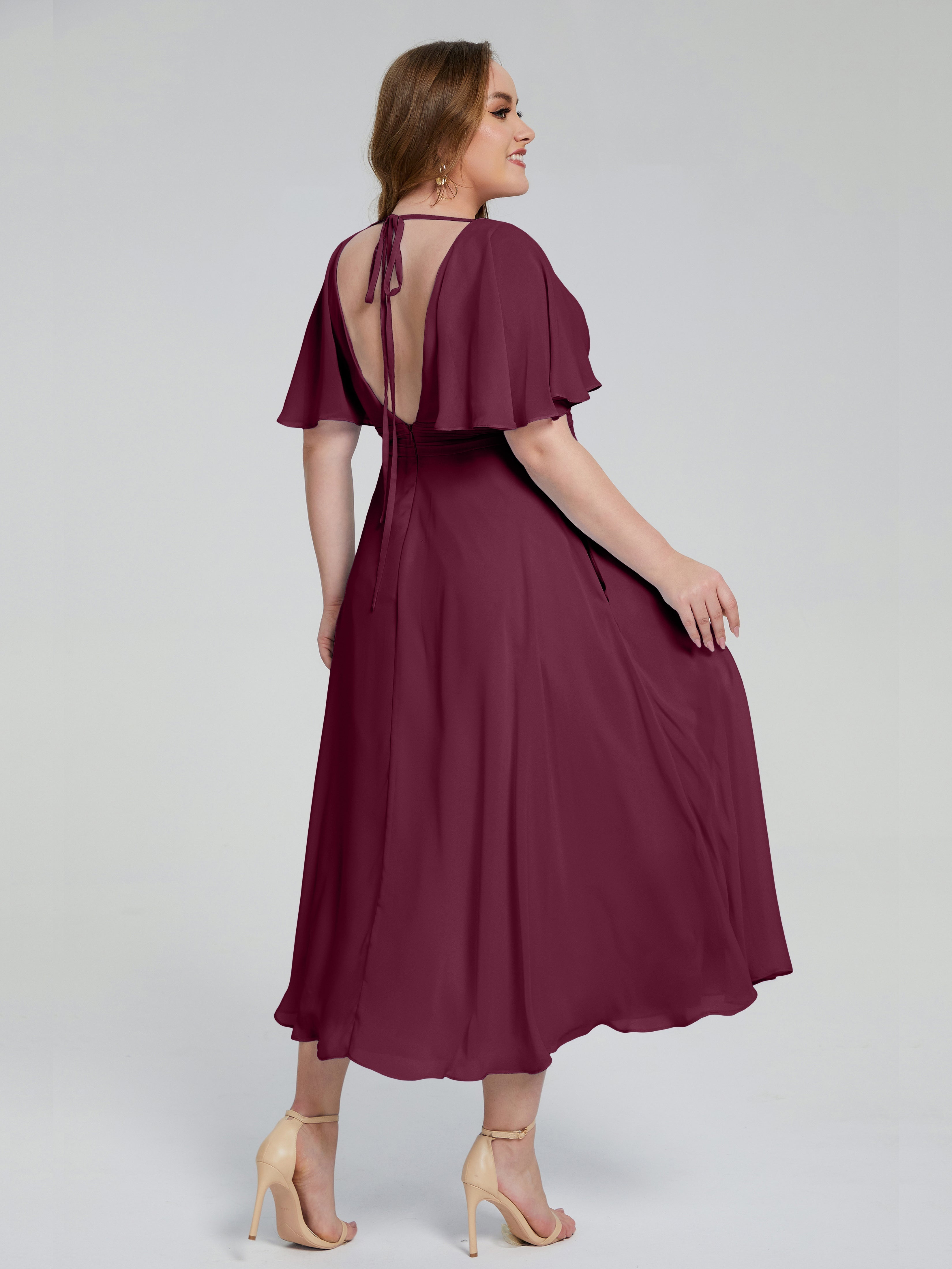 Robes De Demoiselle D'Honneur Mûre Dos Nu Mousseline Robes Demoiselle D'Honneur Grande Taille