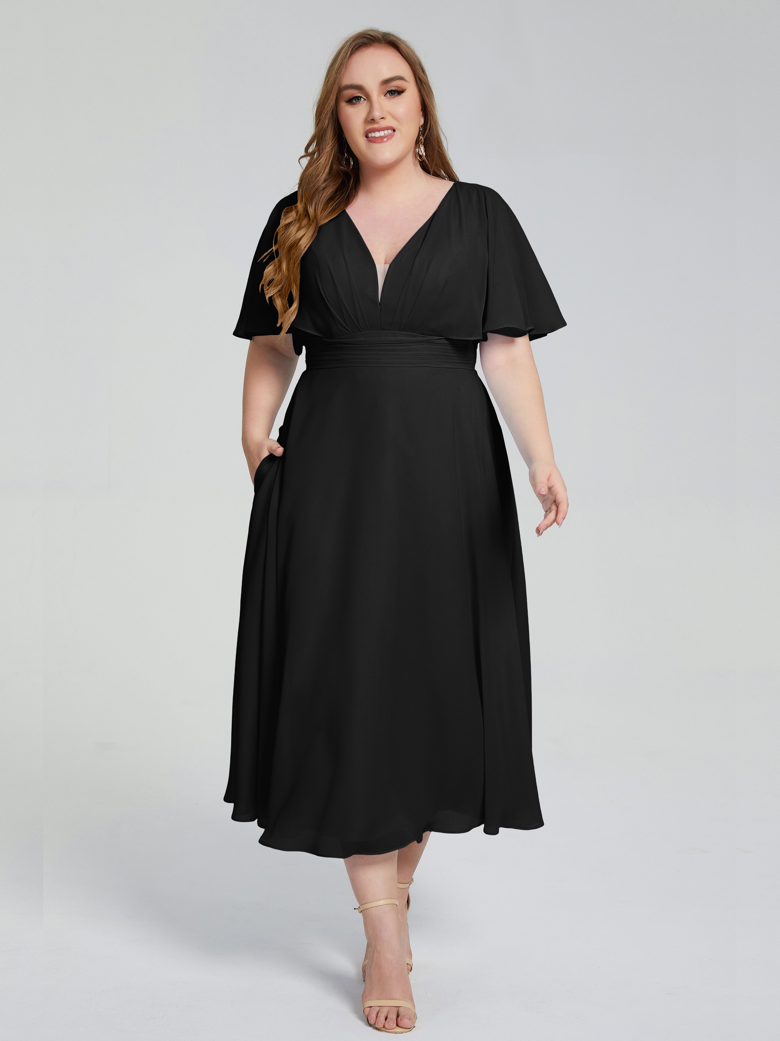 Robes De Demoiselle D'Honneur Noires Grande Taille Dos Nu Mousseline Robes Demoiselle D'Honneur Grande Taille