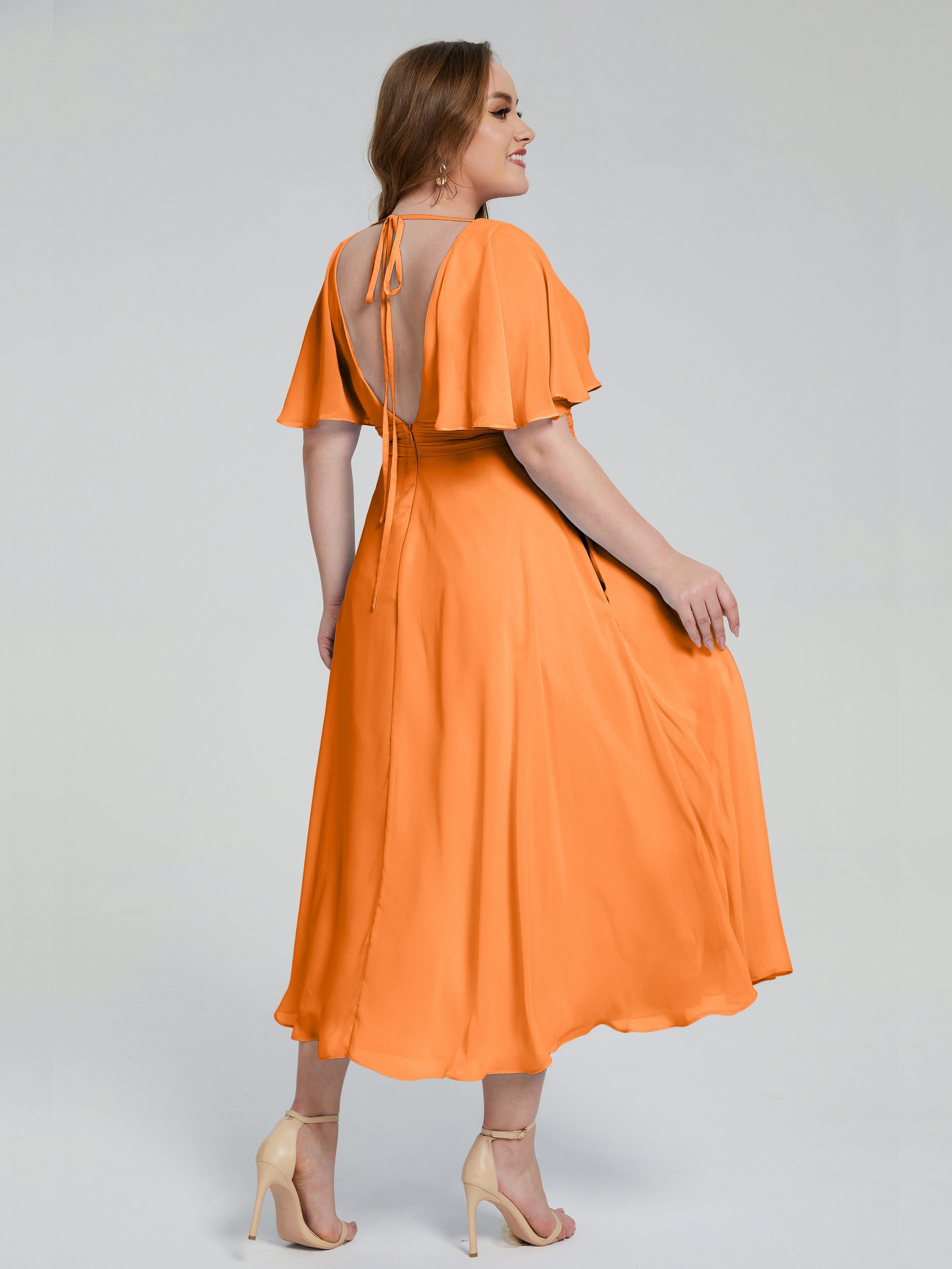 Robe Demoiselle D Honneur Orange Vif Dos Nu Mousseline Robes Demoiselle D'Honneur Grande Taille