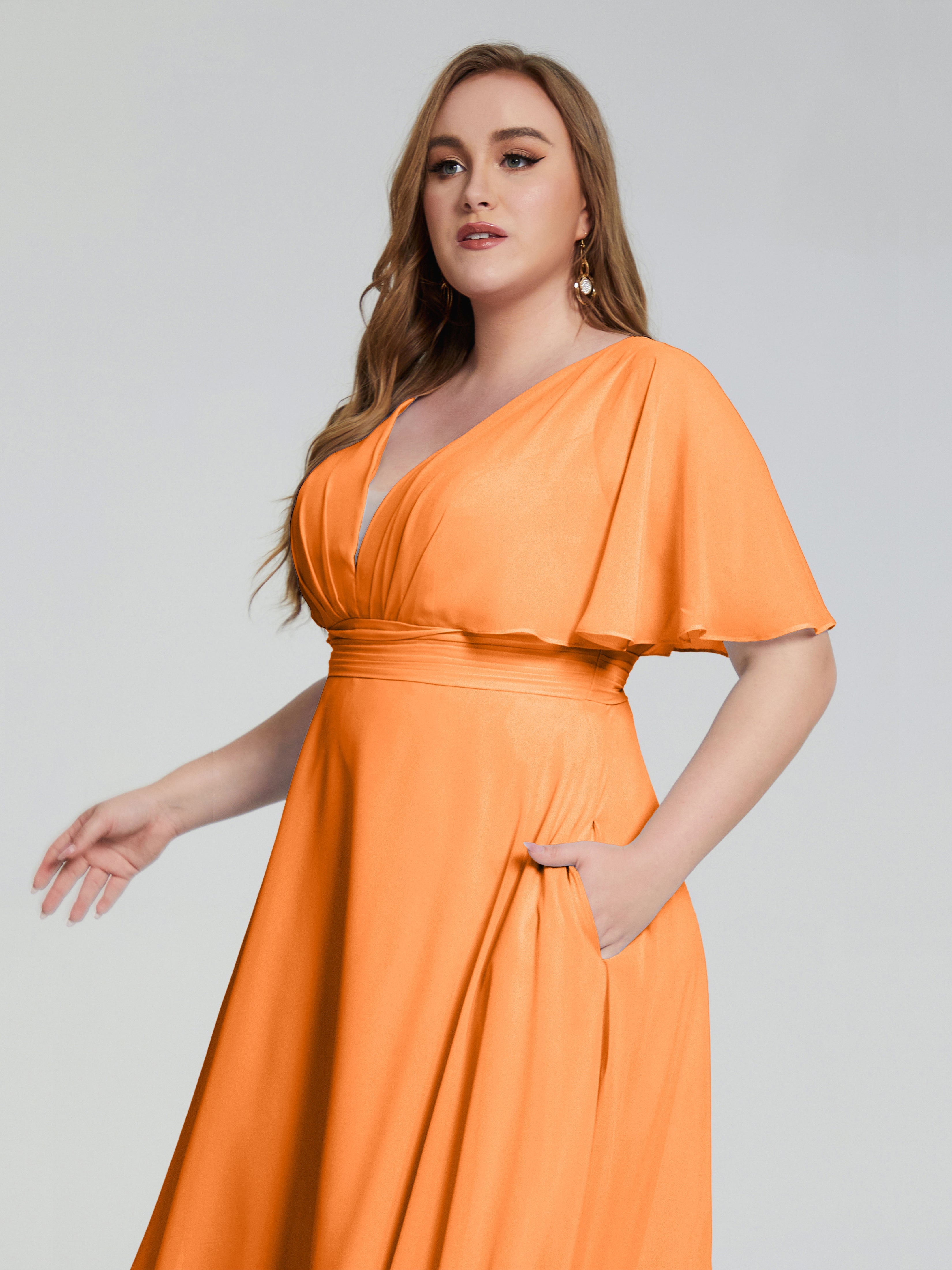 Robe Demoiselle D Honneur Orange Vif Dos Nu Mousseline Robes Demoiselle D'Honneur Grande Taille