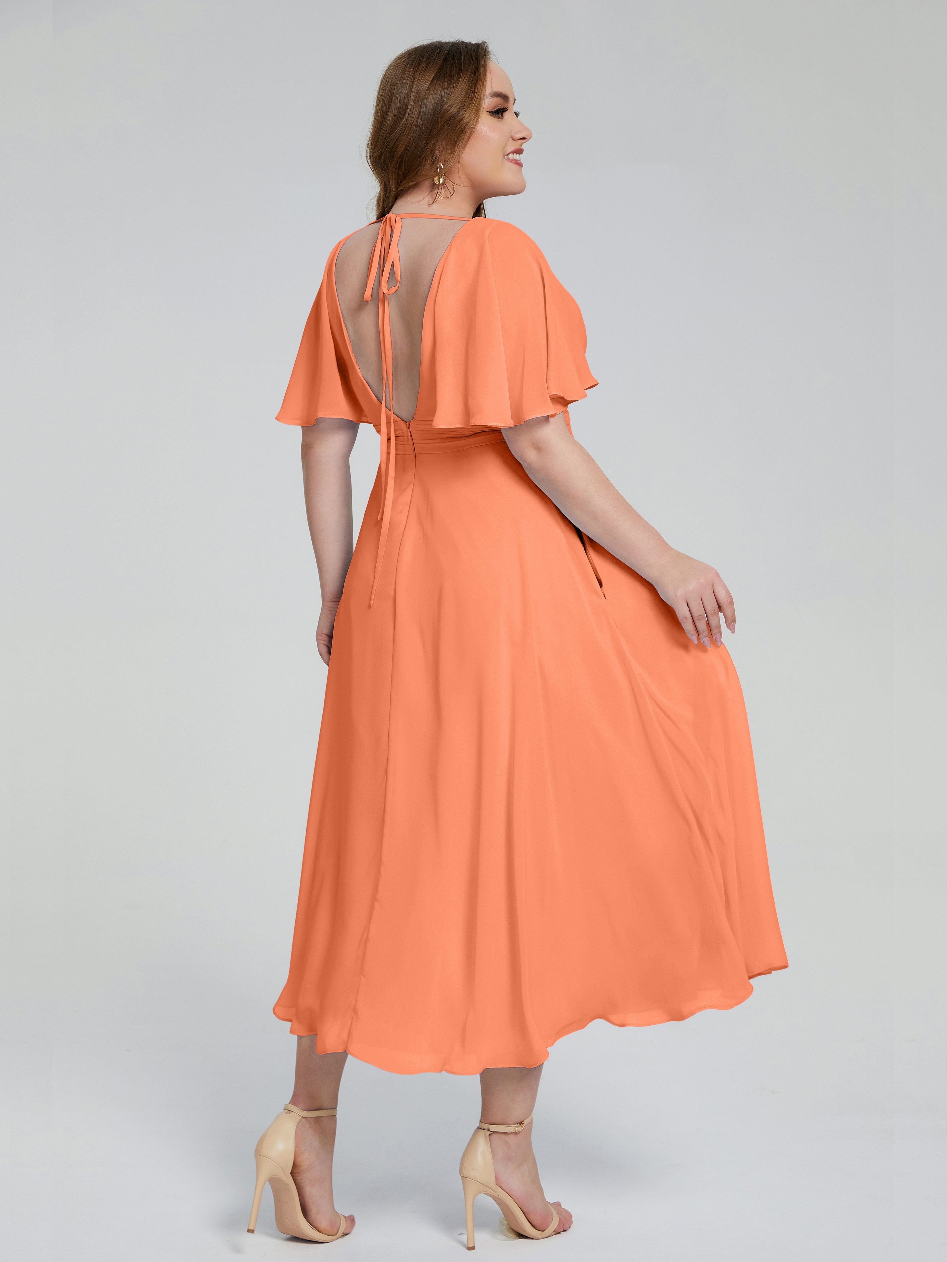 Robes De Demoiselle D'Honneur Papaye Dos Nu Mousseline Robes Demoiselle D'Honneur Grande Taille