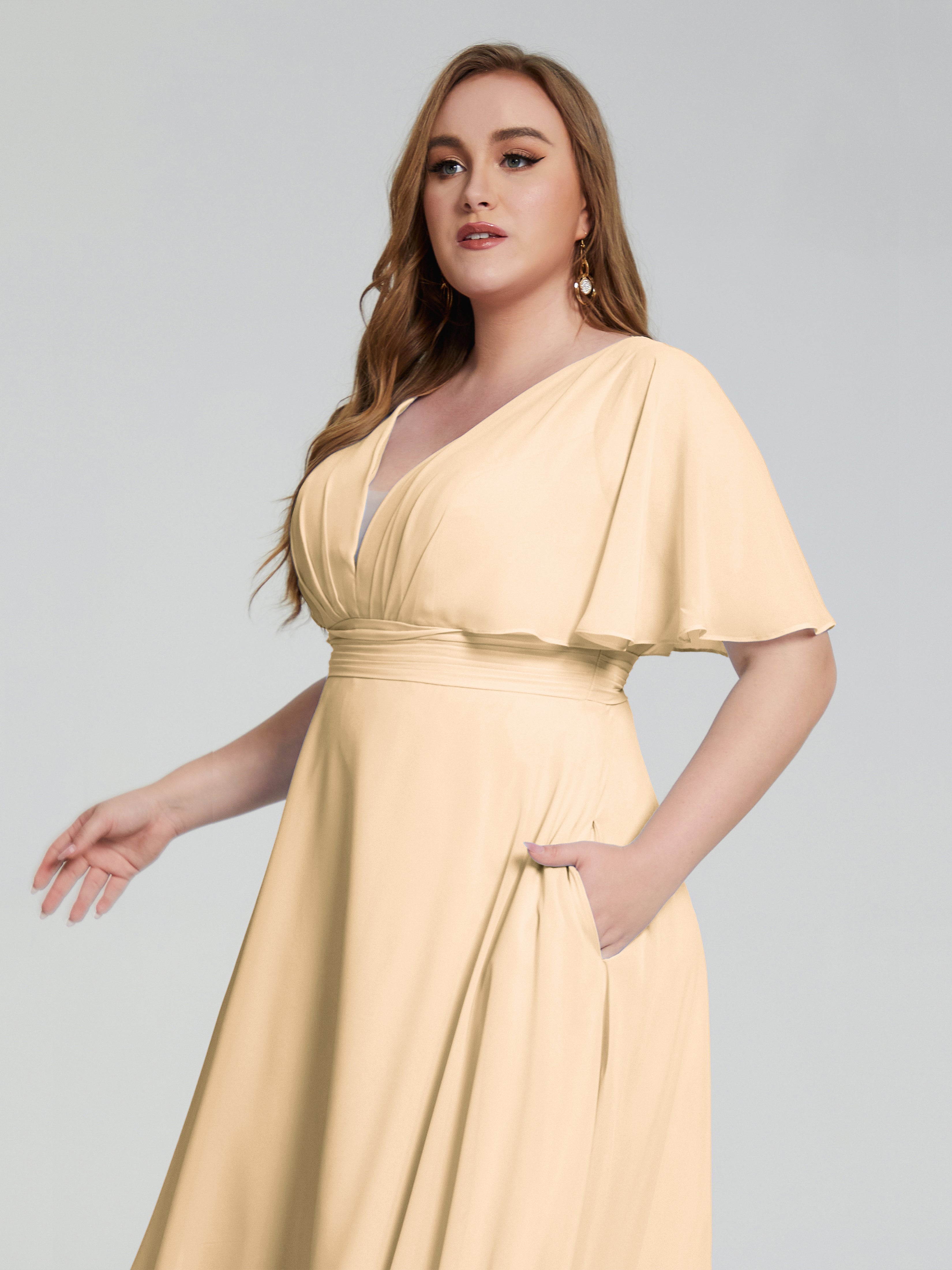 Robes De Demoiselle D'Honneur Rose Pêche Dos Nu Mousseline Robes Demoiselle D'Honneur Grande Taille