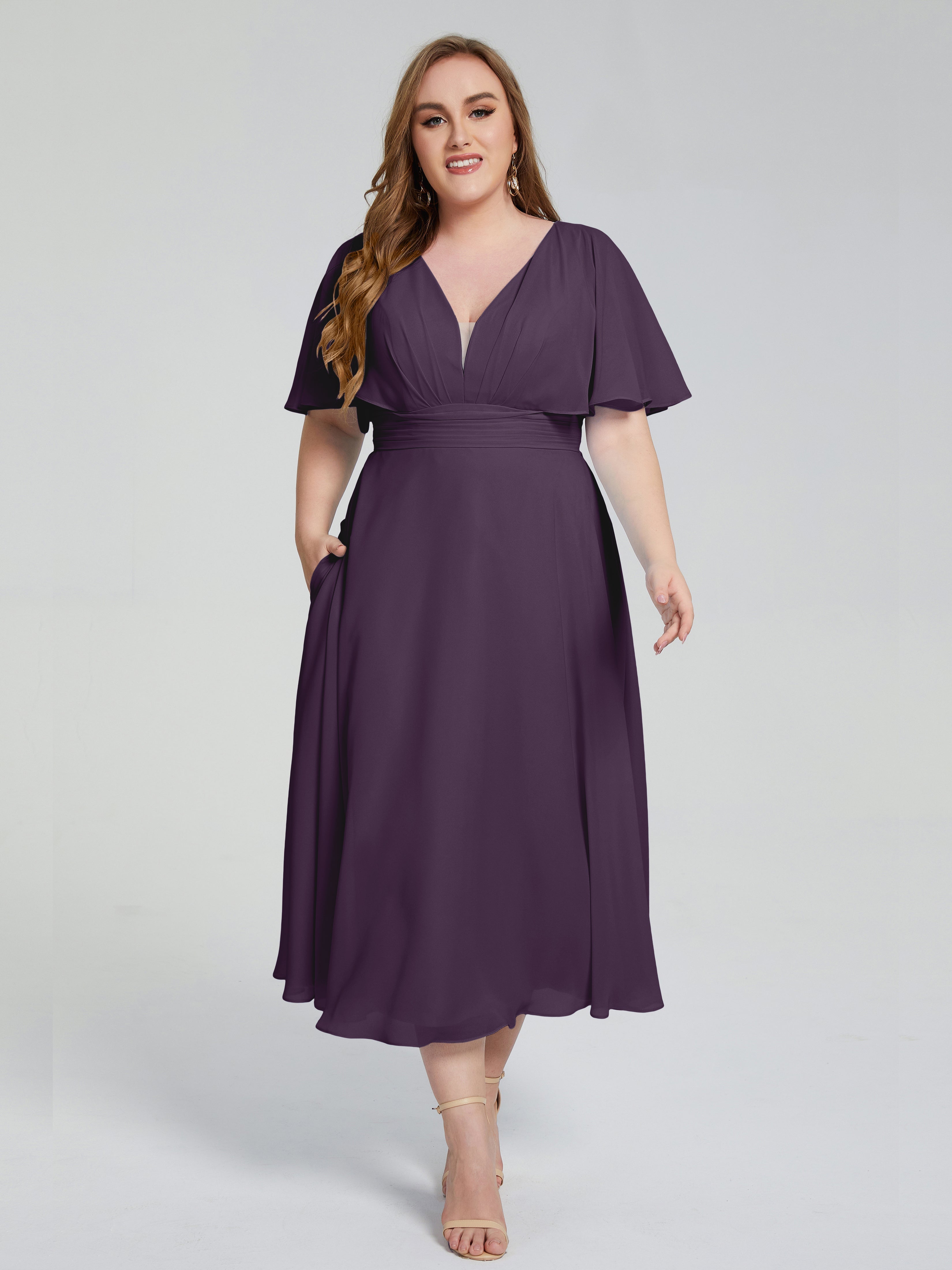 Robe De Demoiselle D'Honneur En Plum Dos Nu Mousseline Robes Demoiselle D'Honneur Grande Taille
