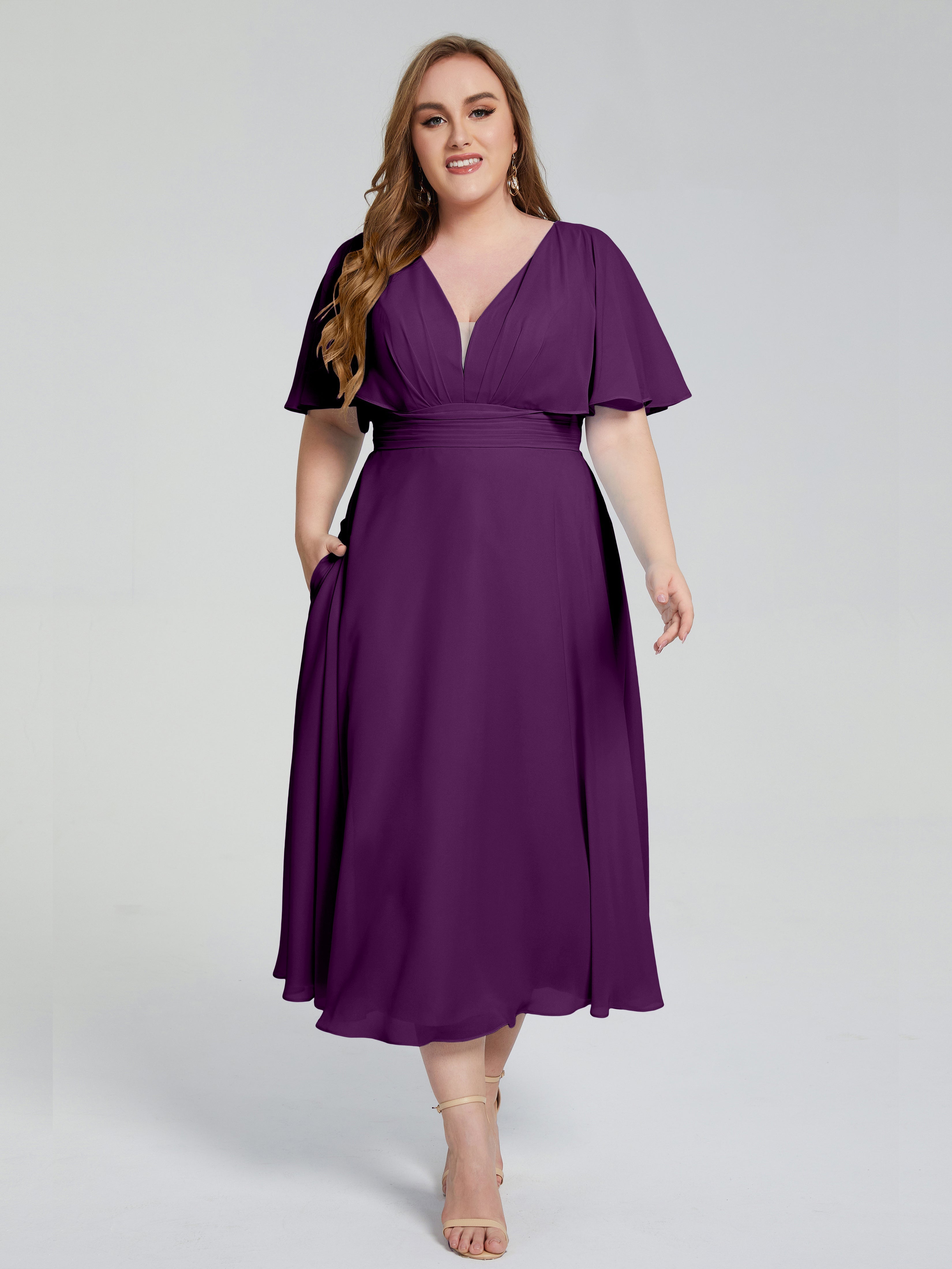 Robes De Demoiselle D'Honneur En Raisin Dos Nu Mousseline Robes Demoiselle D'Honneur Grande Taille