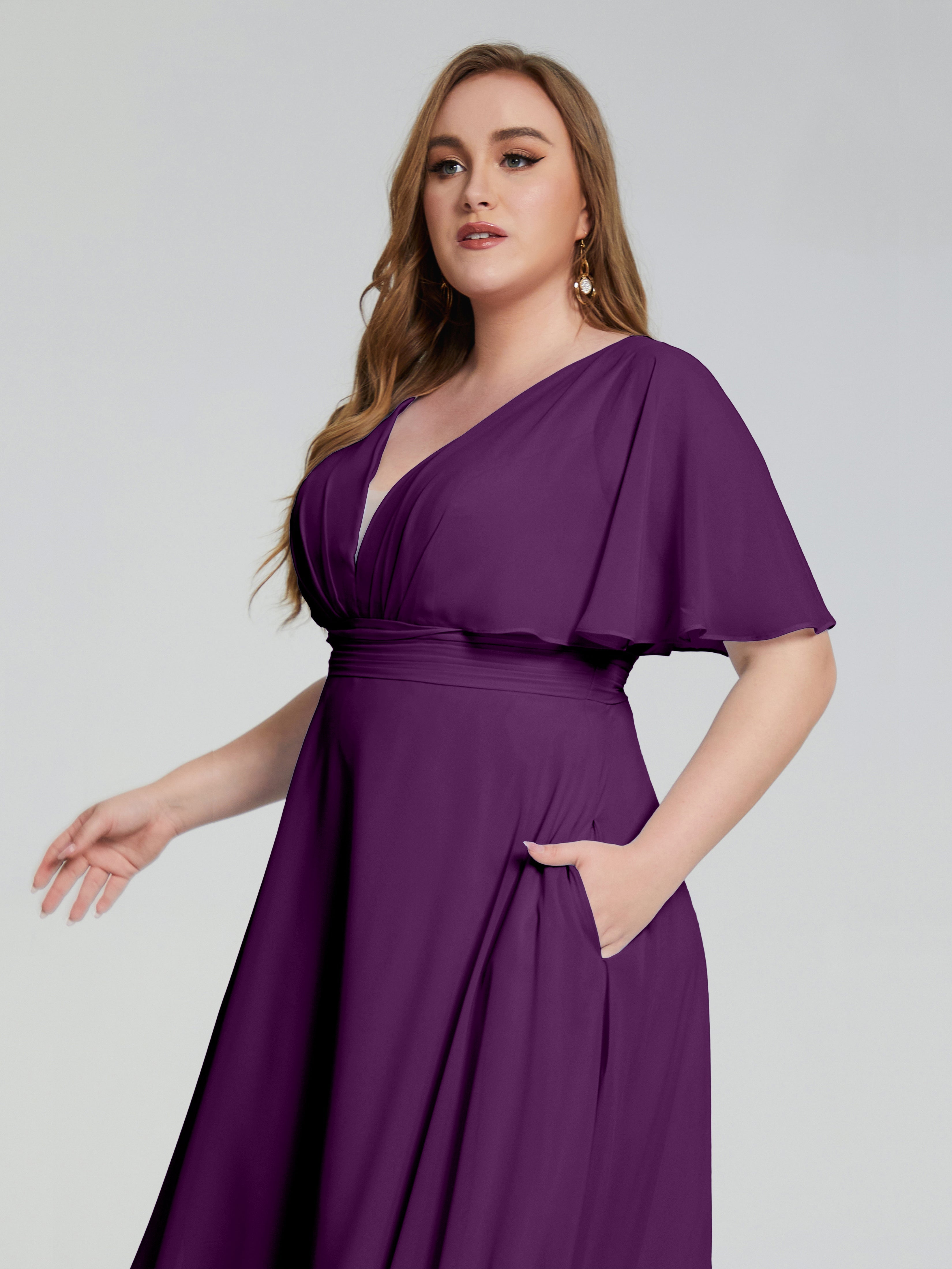 Robes De Demoiselle D'Honneur En Raisin Dos Nu Mousseline Robes Demoiselle D'Honneur Grande Taille