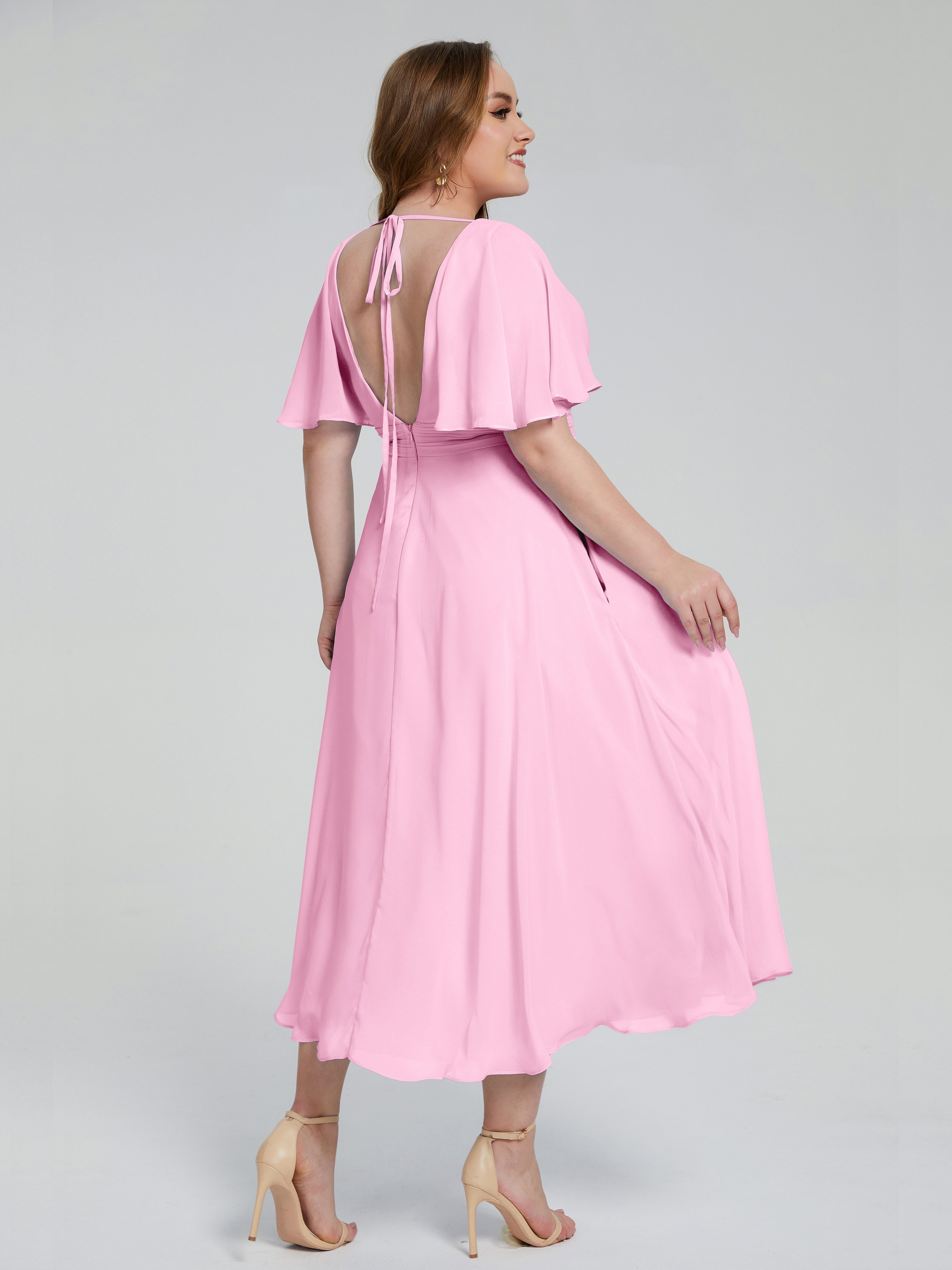 Robes De Demoiselle D'Honneur Rose Bonbon Dos Nu Mousseline Robes Demoiselle D'Honneur Grande Taille