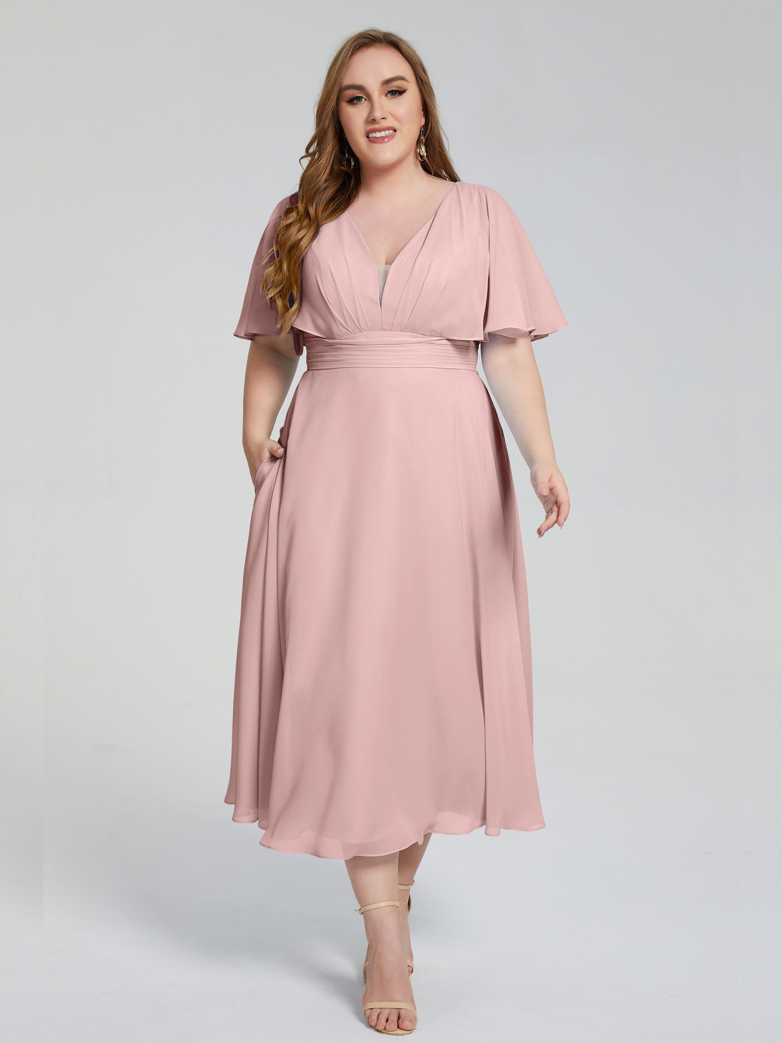 Robe Longue Rose Poudré Demoiselle D Honneur Dos Nu Mousseline Robes Demoiselle D'Honneur Grande Taille