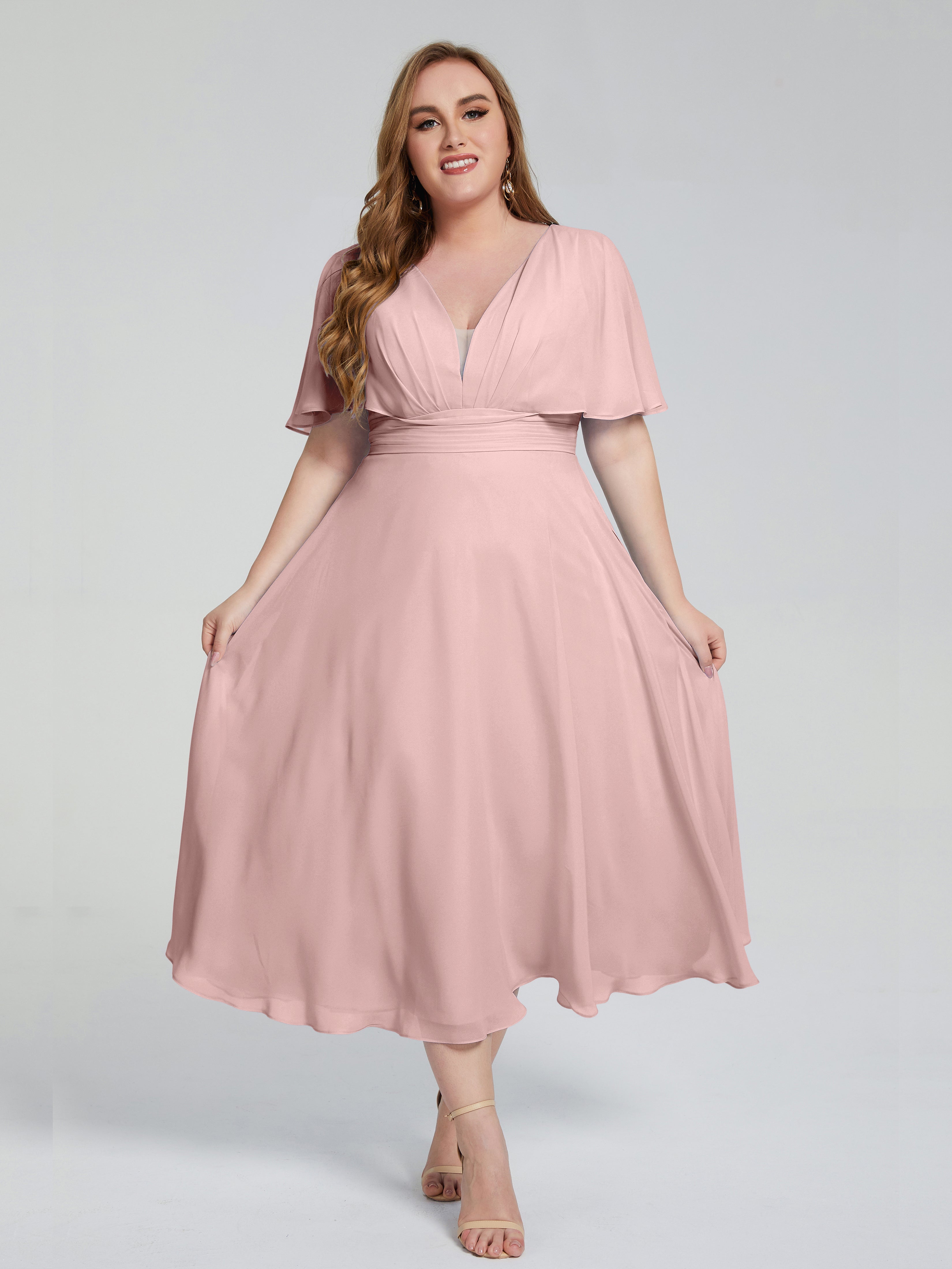 Robe Longue Rose Poudré Demoiselle D Honneur Dos Nu Mousseline Robes Demoiselle D'Honneur Grande Taille