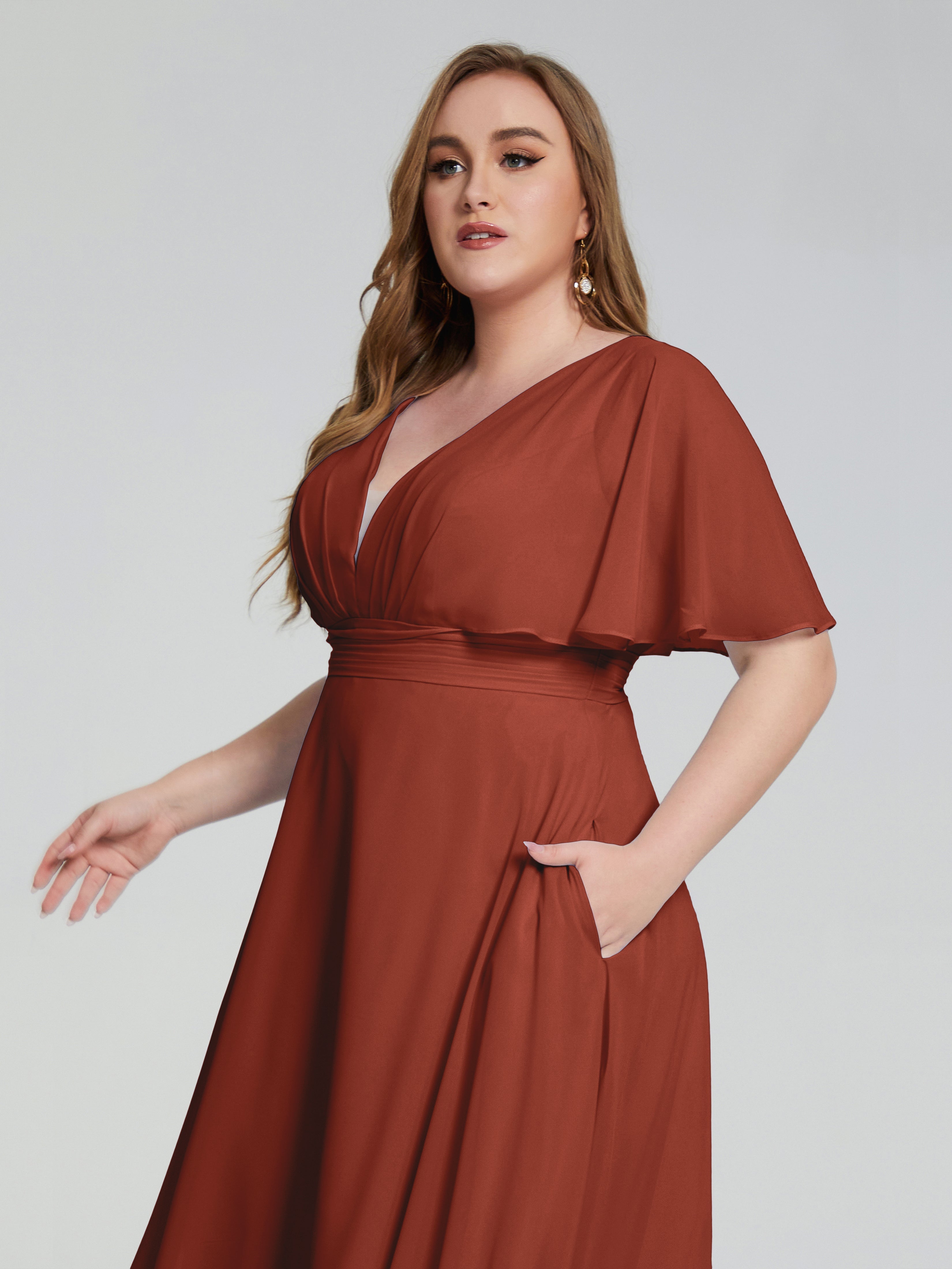 Robes De Demoiselle D'Honneur Rouille Grande Taille Dos Nu Mousseline Robes Demoiselle D'Honneur