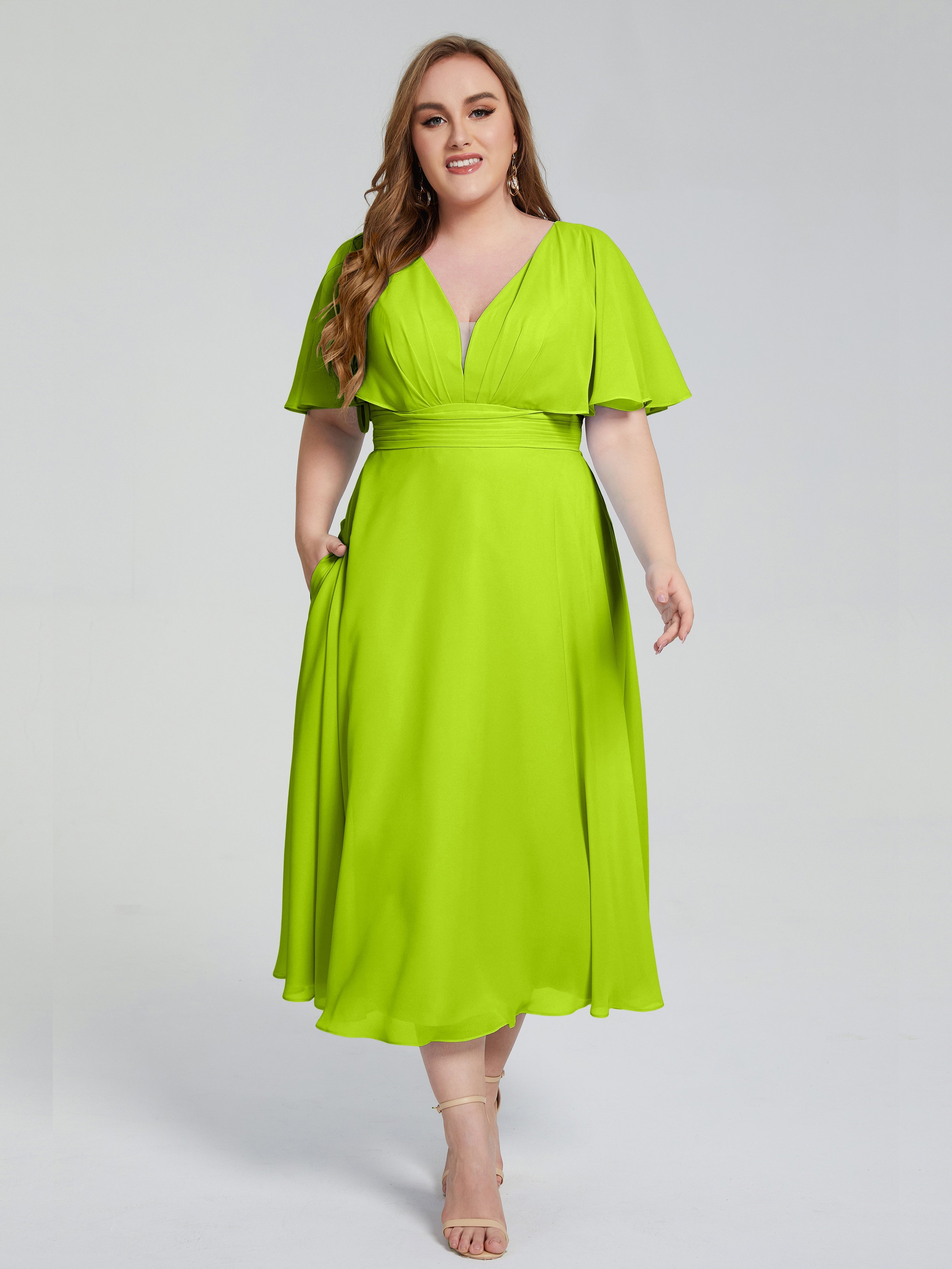 Robes De Demoiselle D'Honneur Vert Citron Dos Nu Mousseline Robes Demoiselle D'Honneur Grande Taille