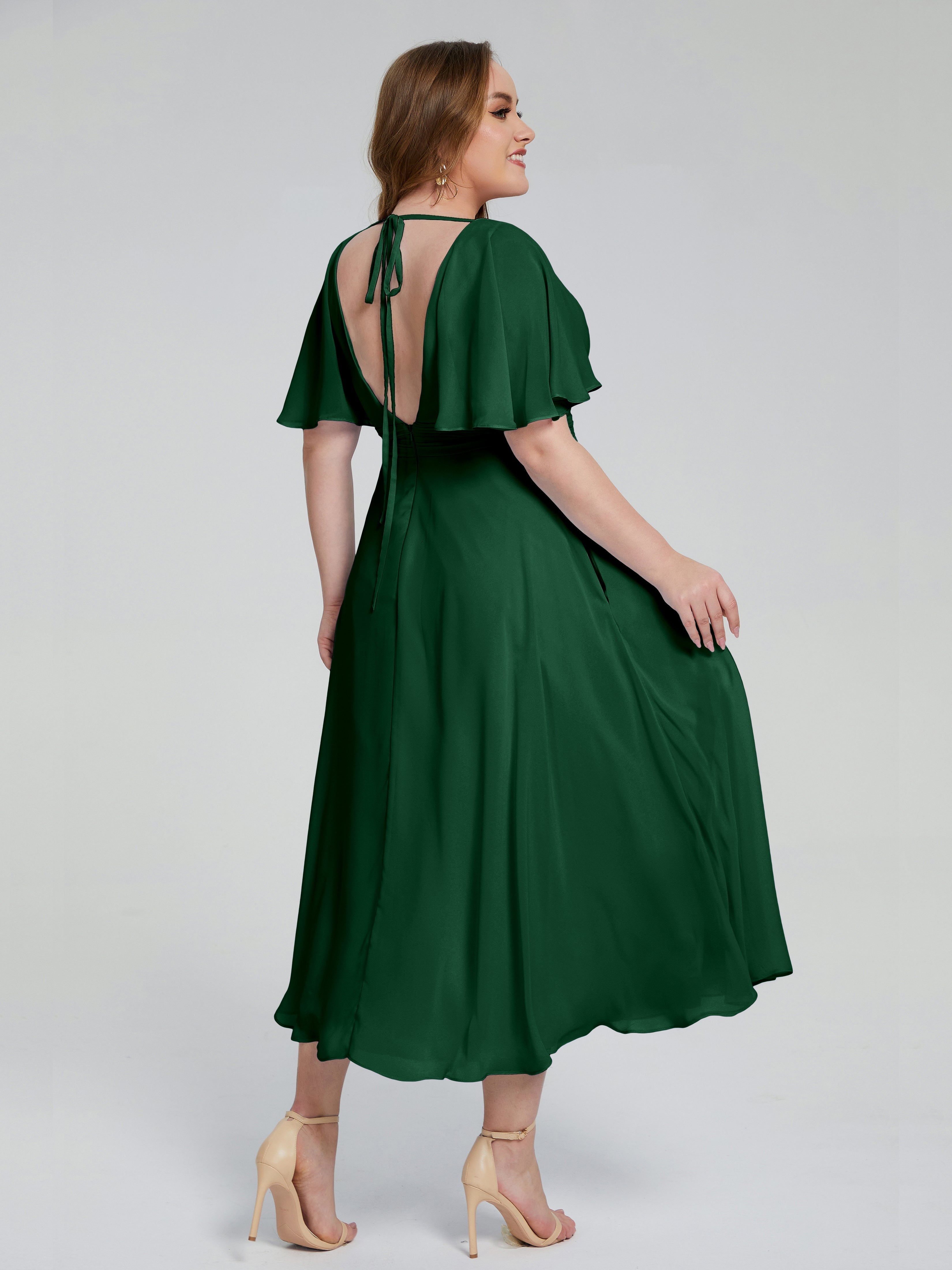 Demoiselle D'Honneur Vert Foncé Dos Nu Mousseline Robes Demoiselle D'Honneur Grande Taille