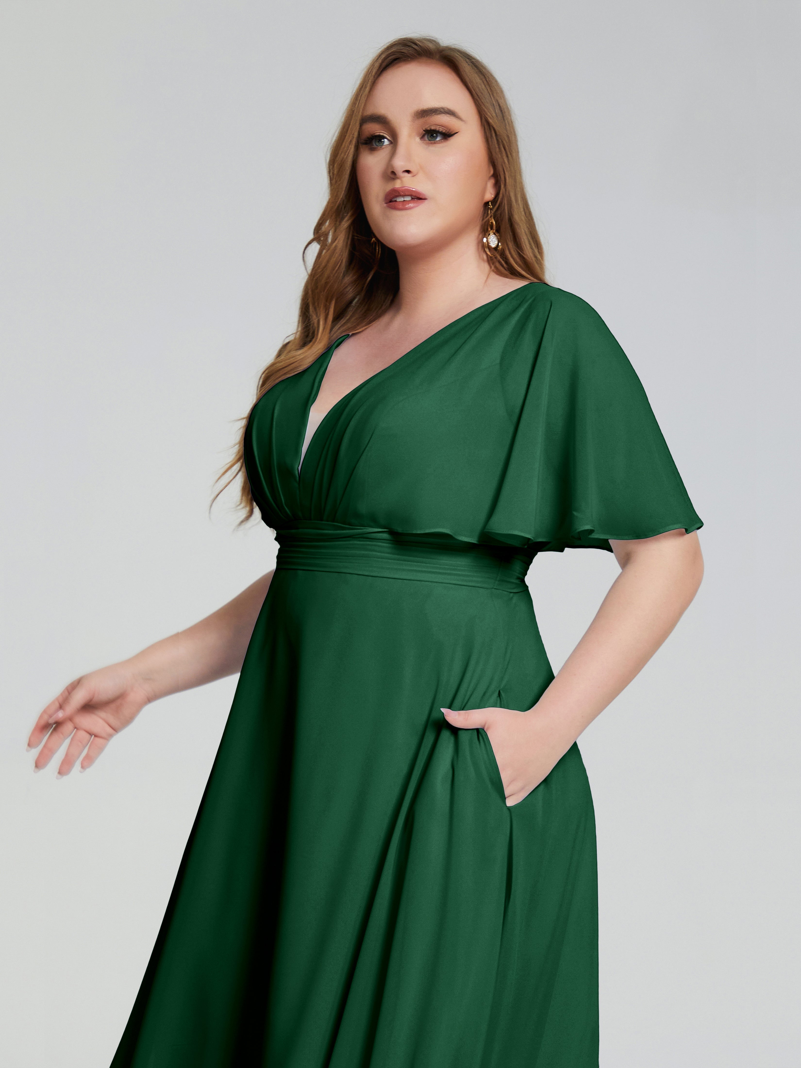 Demoiselle D'Honneur Vert Foncé Dos Nu Mousseline Robes Demoiselle D'Honneur Grande Taille