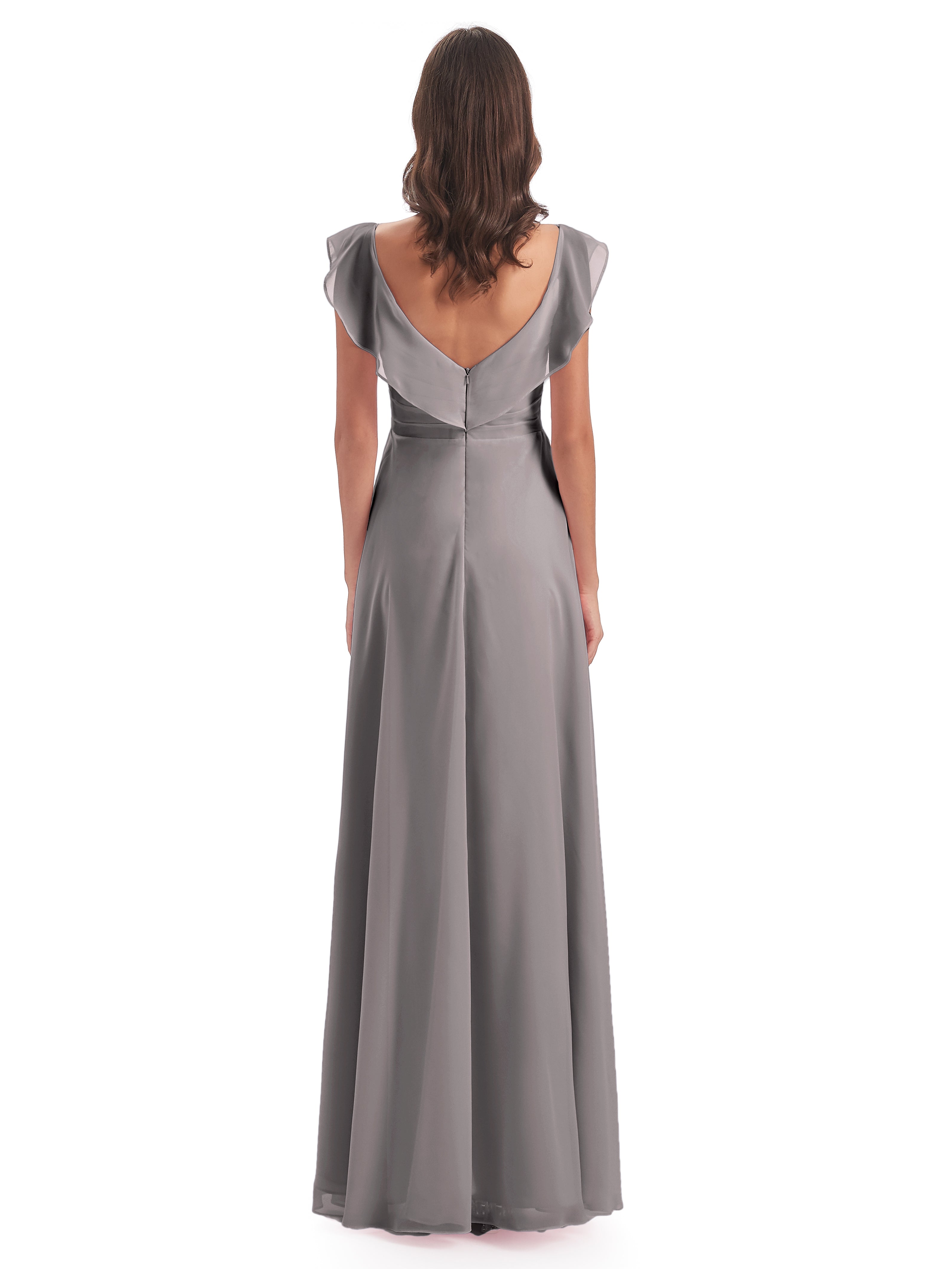 Robe Demoiselle D Honneur Argent Fourreau/Colonne Col V Longue Robes Demoiselle D'Honneur