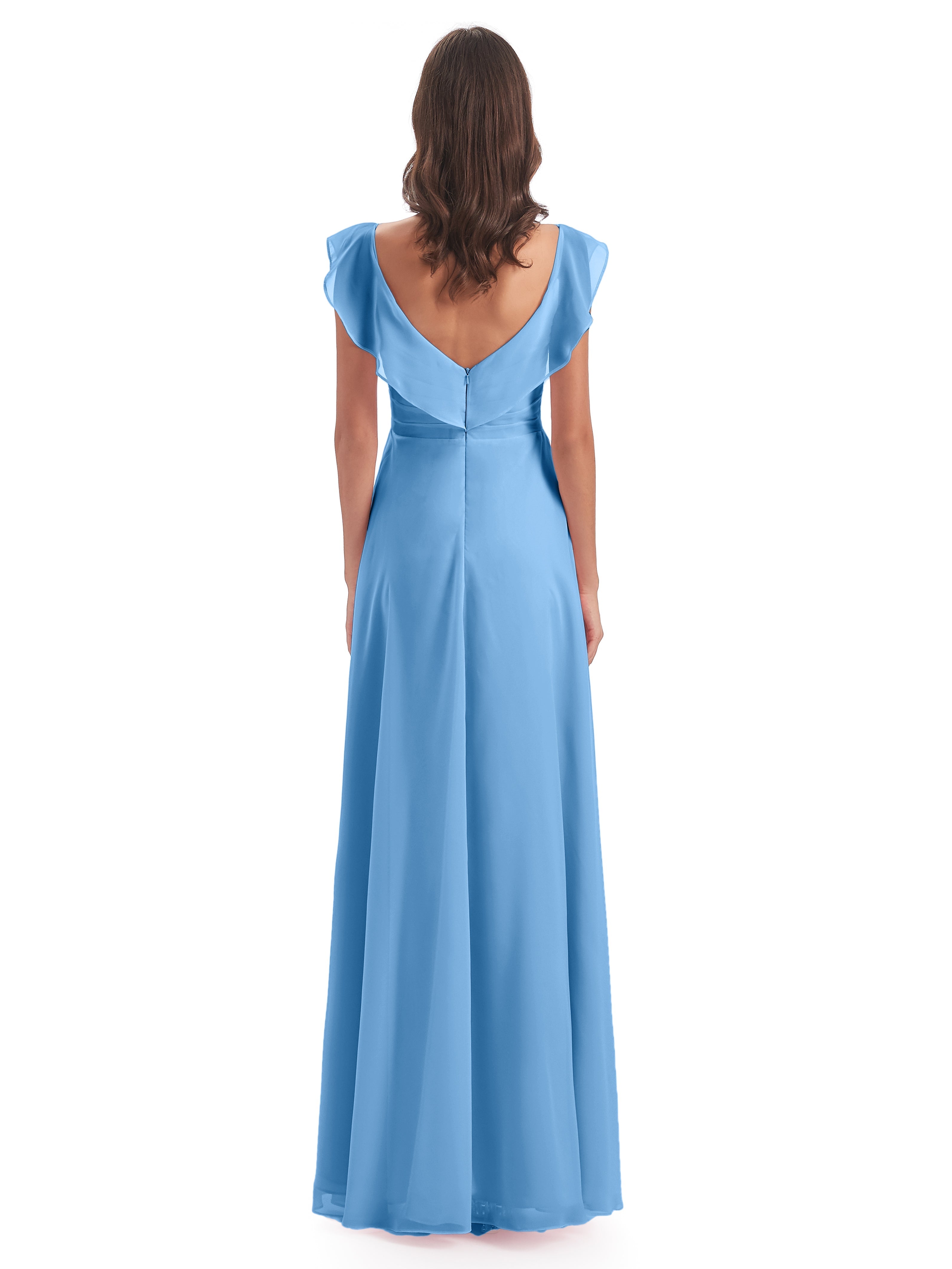 Robes De Demoiselle D'Honneur Bleu Clair Fourreau/Colonne Col V Longue Robes Demoiselle D'Honneur