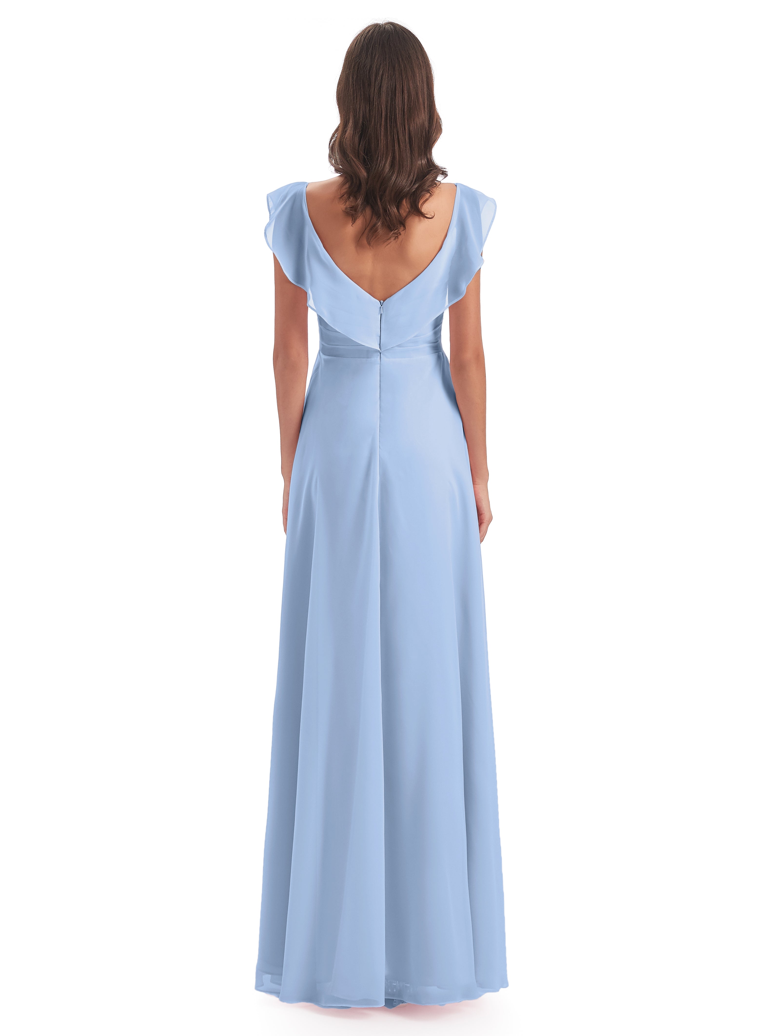 Robe Longue Bleu Ciel Demoiselle D Honneur Fourreau/Colonne Col V Longue Robes Demoiselle D'Honneur