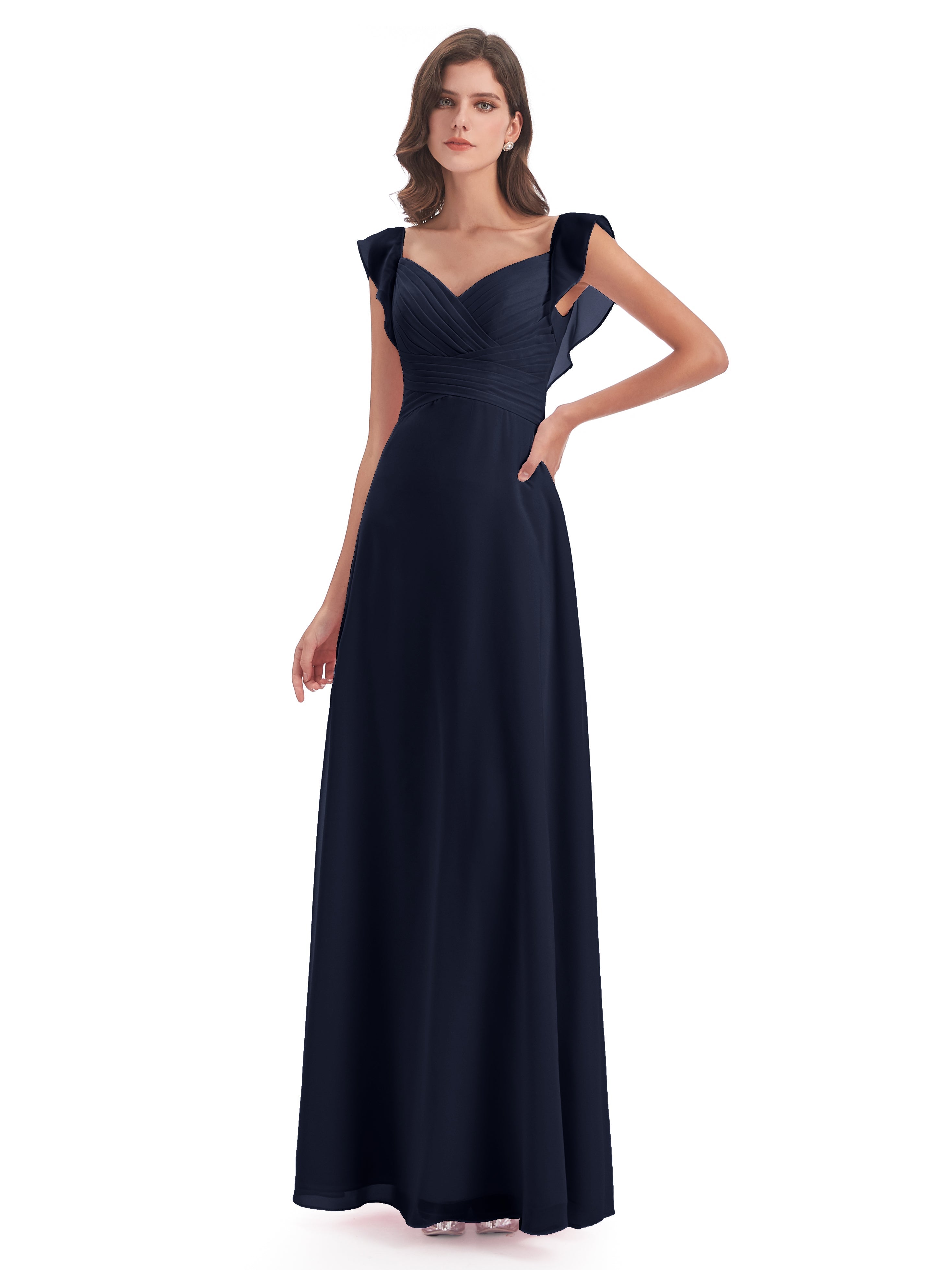 Demoiselle D'Honneur Bleu Marine Fourreau/Colonne Col V Longue Robes Demoiselle D'Honneur