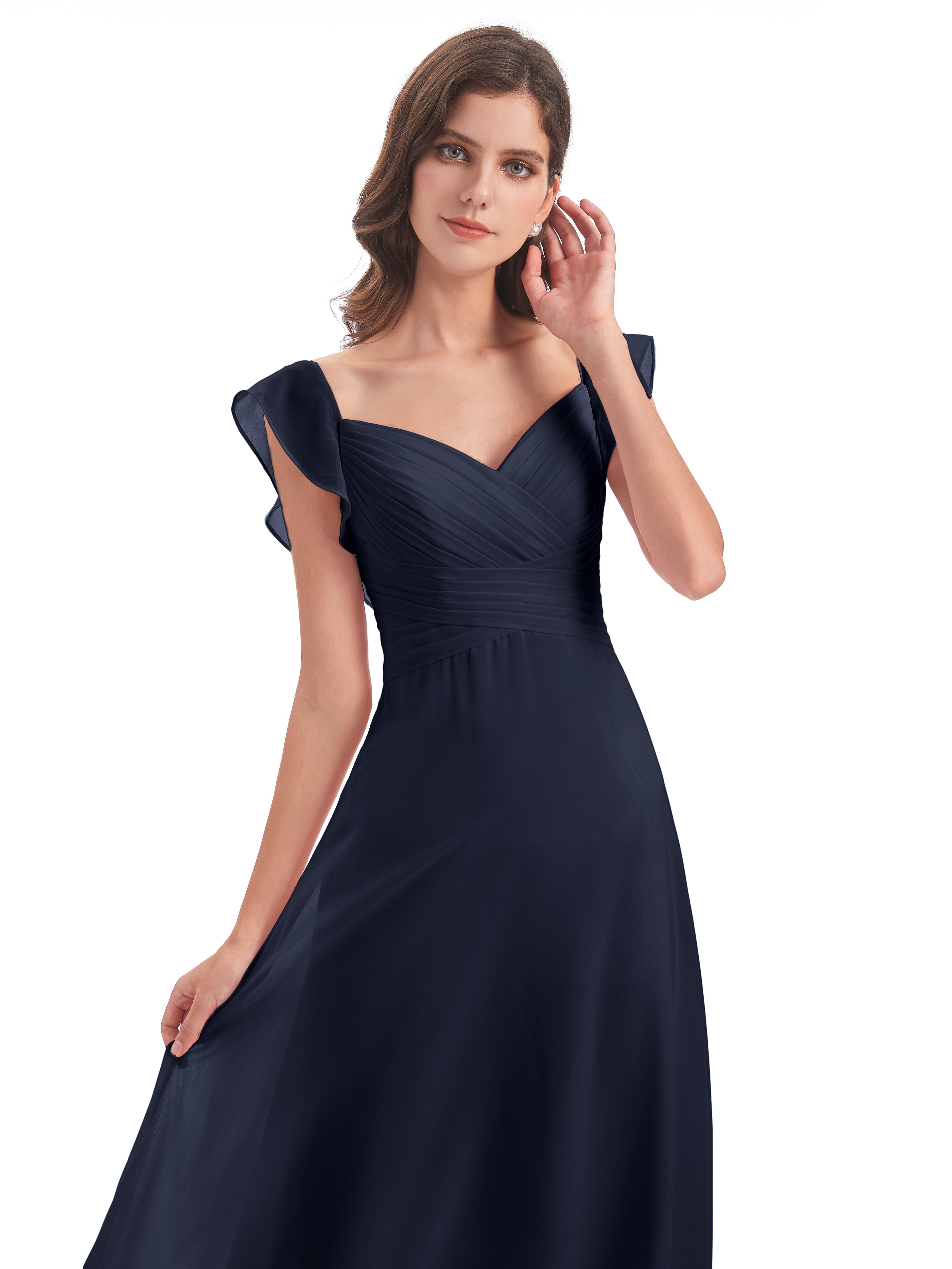 Demoiselle D'Honneur Bleu Marine Fourreau/Colonne Col V Longue Robes Demoiselle D'Honneur