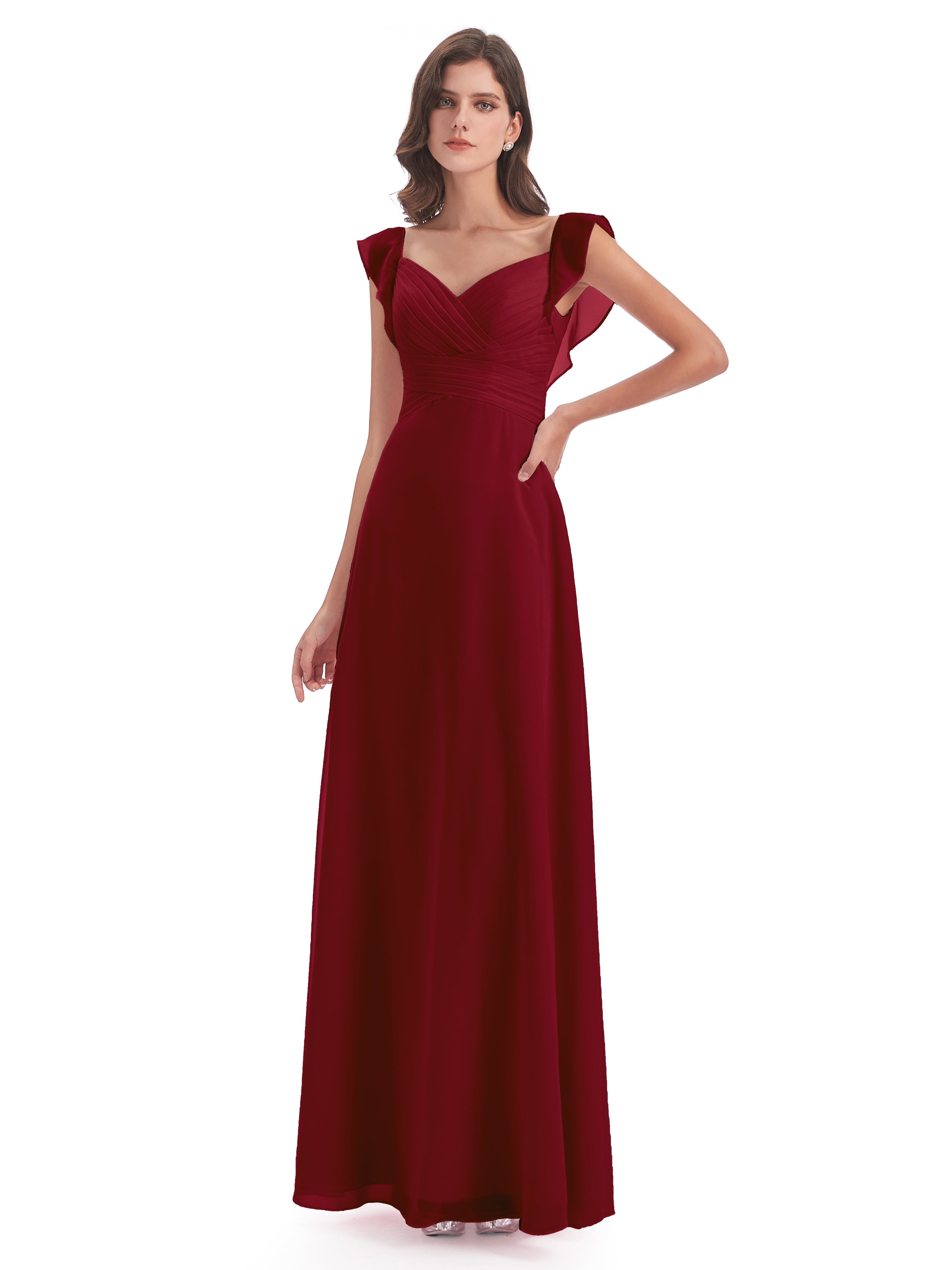 Robes De Demoiselle D'Honneur Couleur Bordeaux Fourreau/Colonne Col V Longue Robes Demoiselle D'Honneur