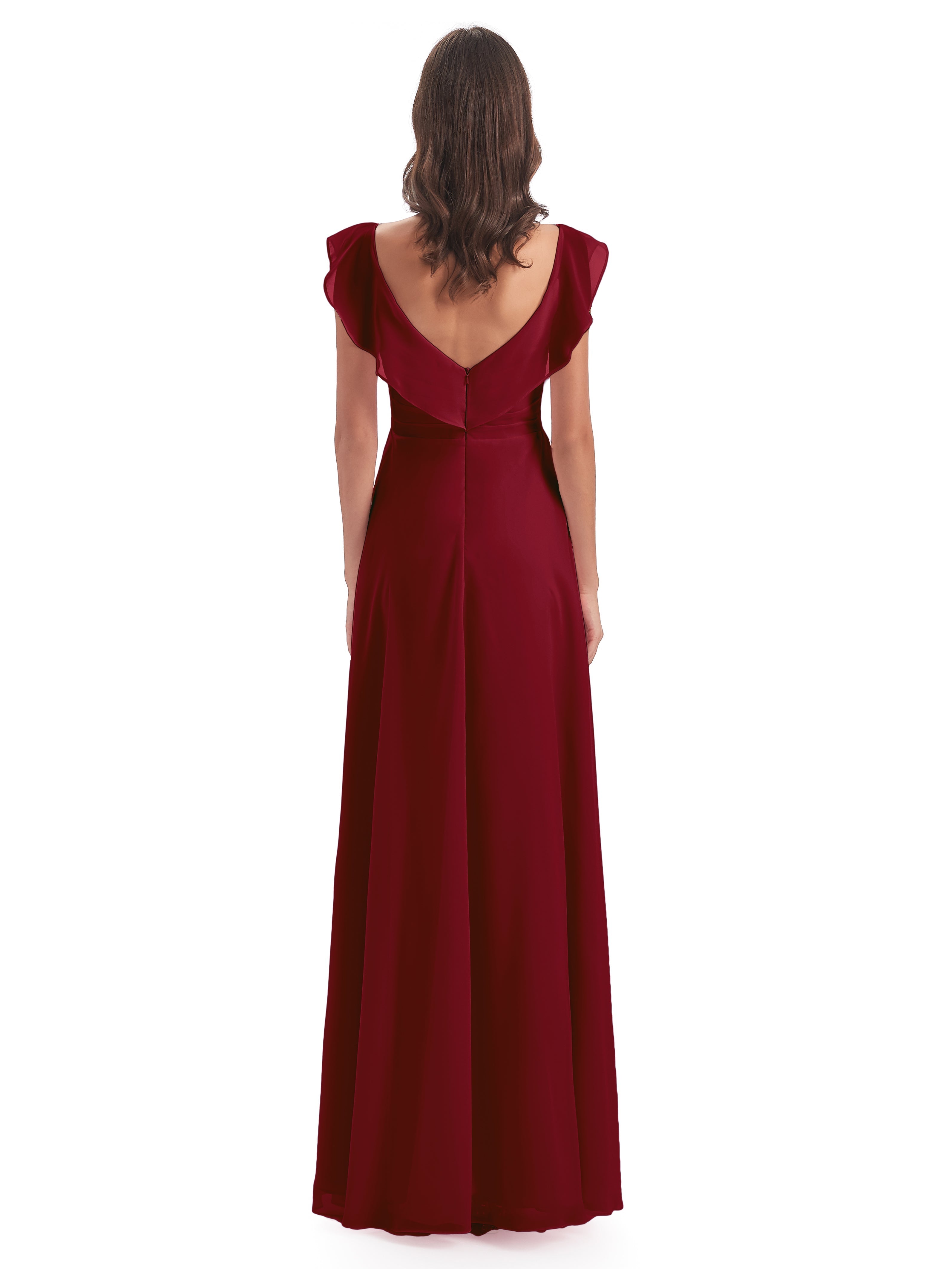 Robes De Demoiselle D'Honneur Couleur Bordeaux Fourreau/Colonne Col V Longue Robes Demoiselle D'Honneur