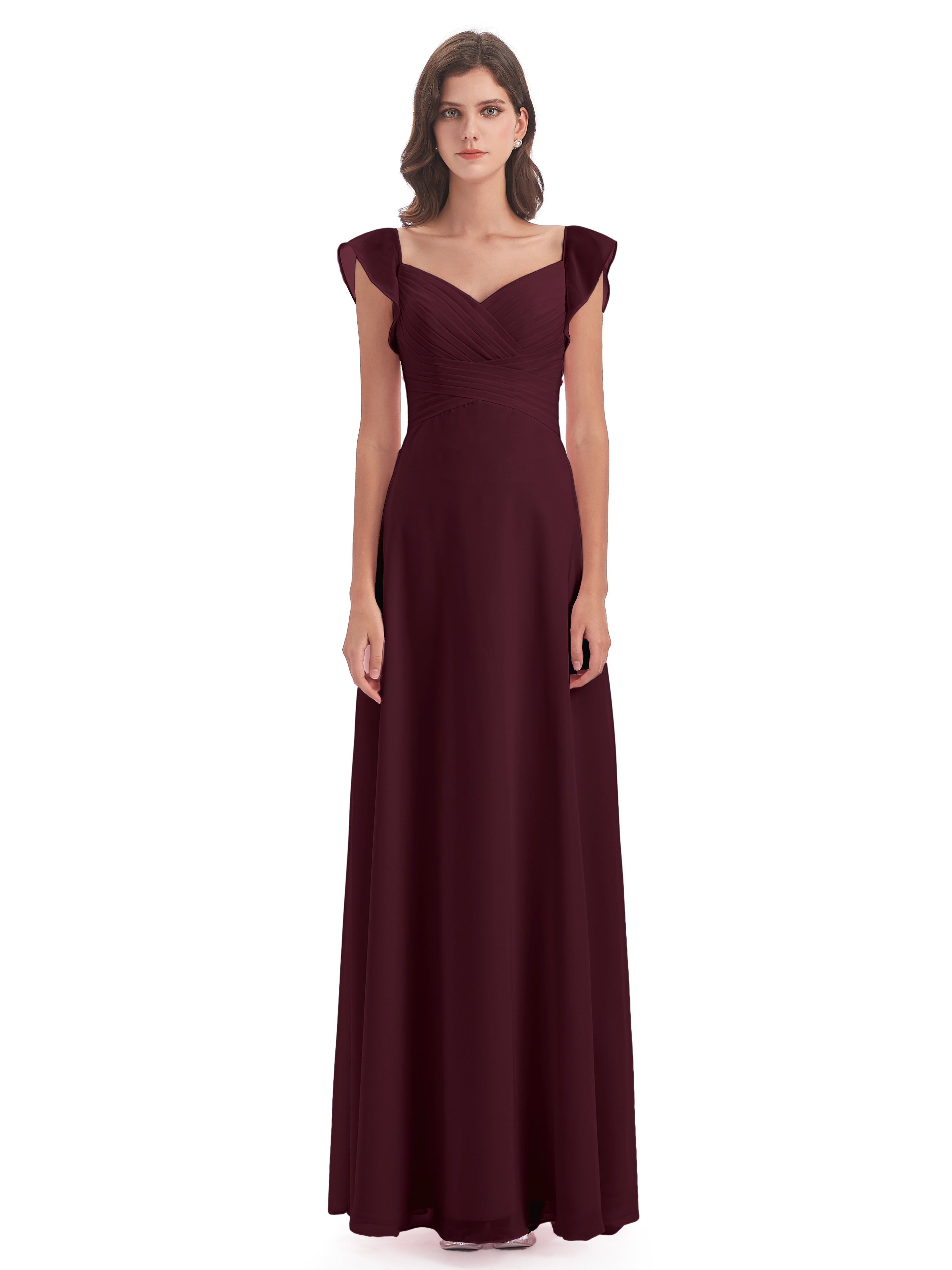 Robes De Demoiselle D'Honneur Cabernet Fourreau/Colonne Col V Longue Robes Demoiselle D'Honneur