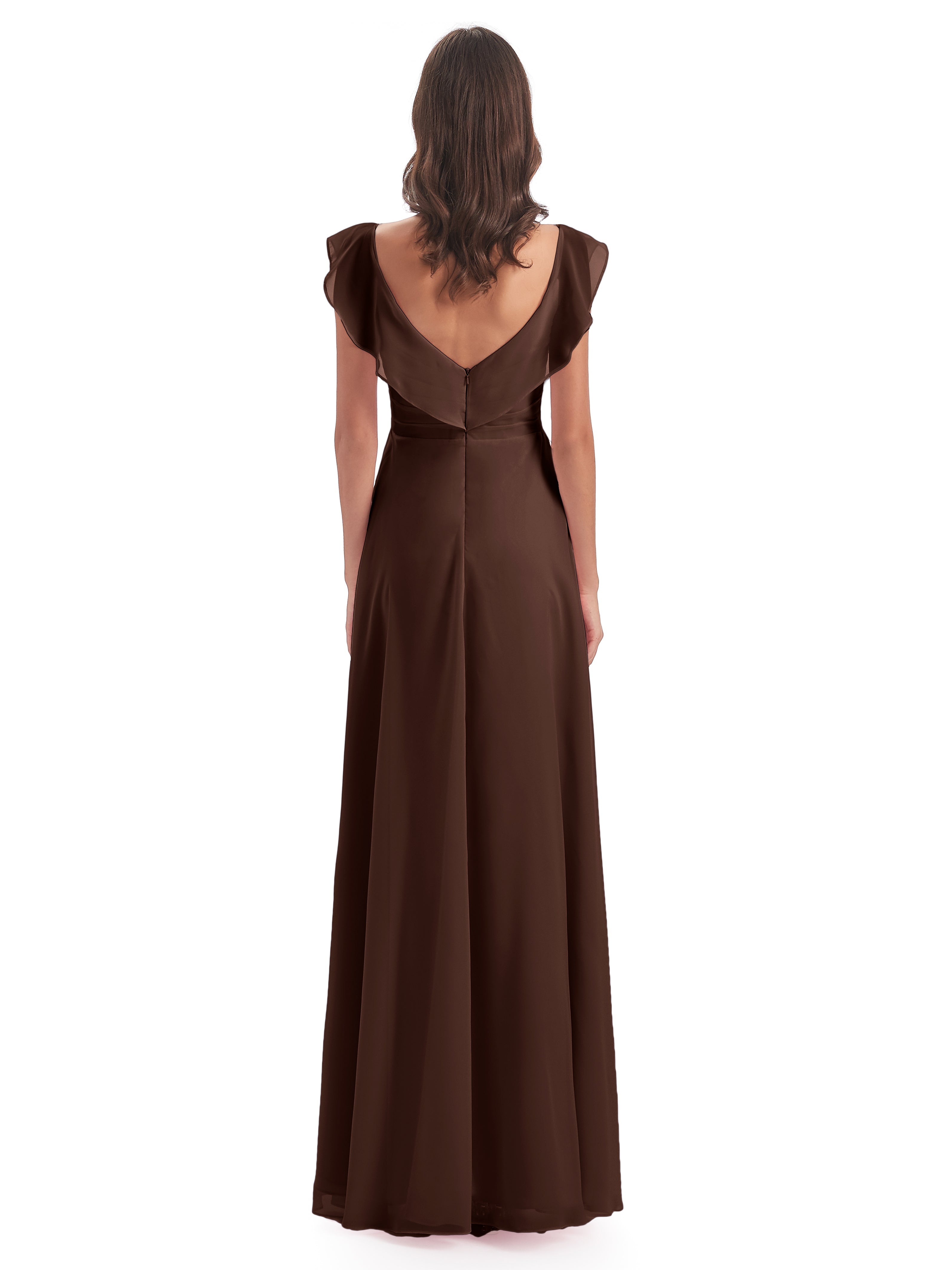 Robe Demoiselle D Honneur Marron Chocolat Fourreau/Colonne Col V Longue Robes Demoiselle D'Honneur