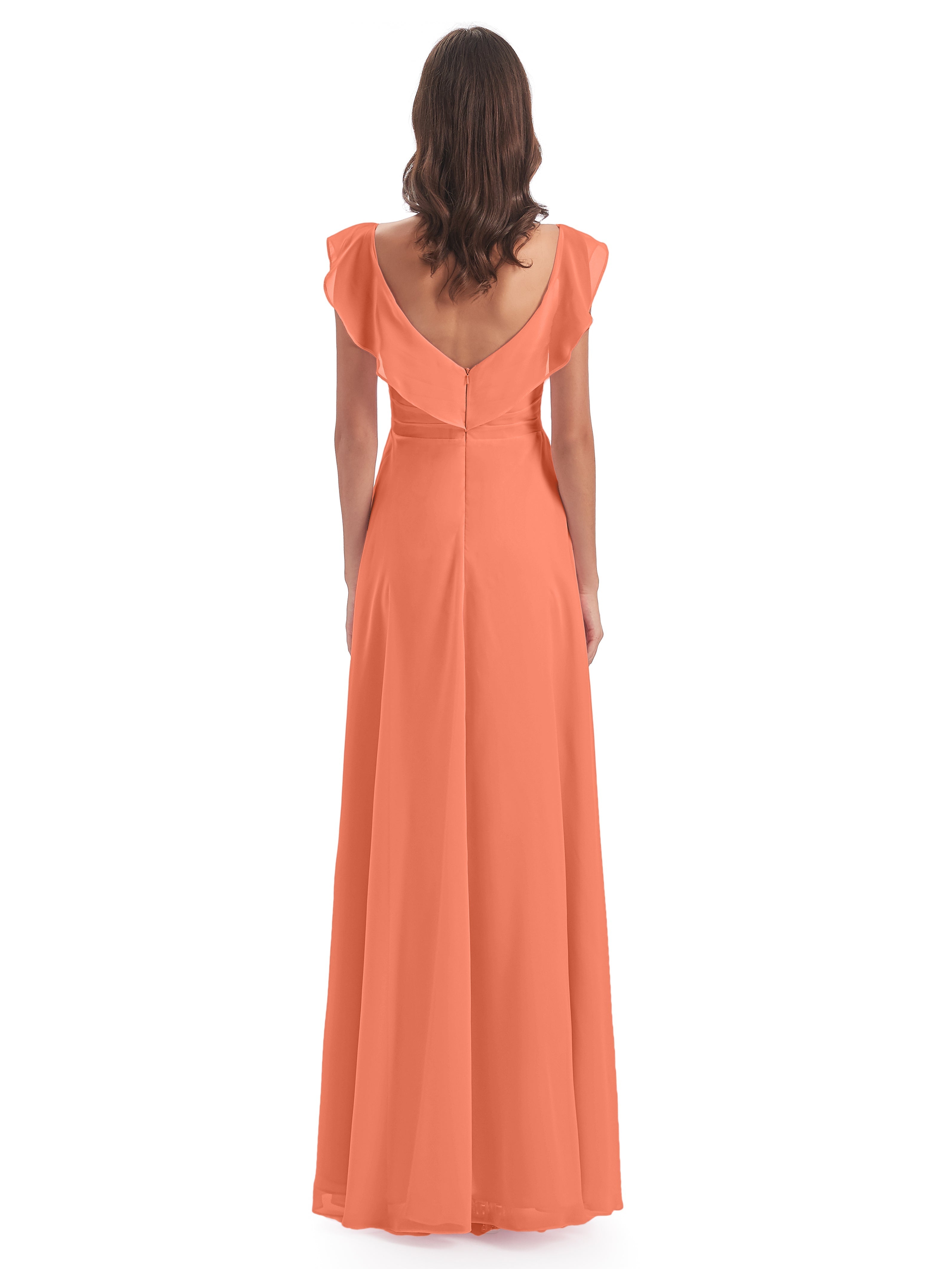 Robes De Demoiselle D'Honneur Coucher De Soleil Fourreau/Colonne Col V Longue Robes Demoiselle D'Honneur