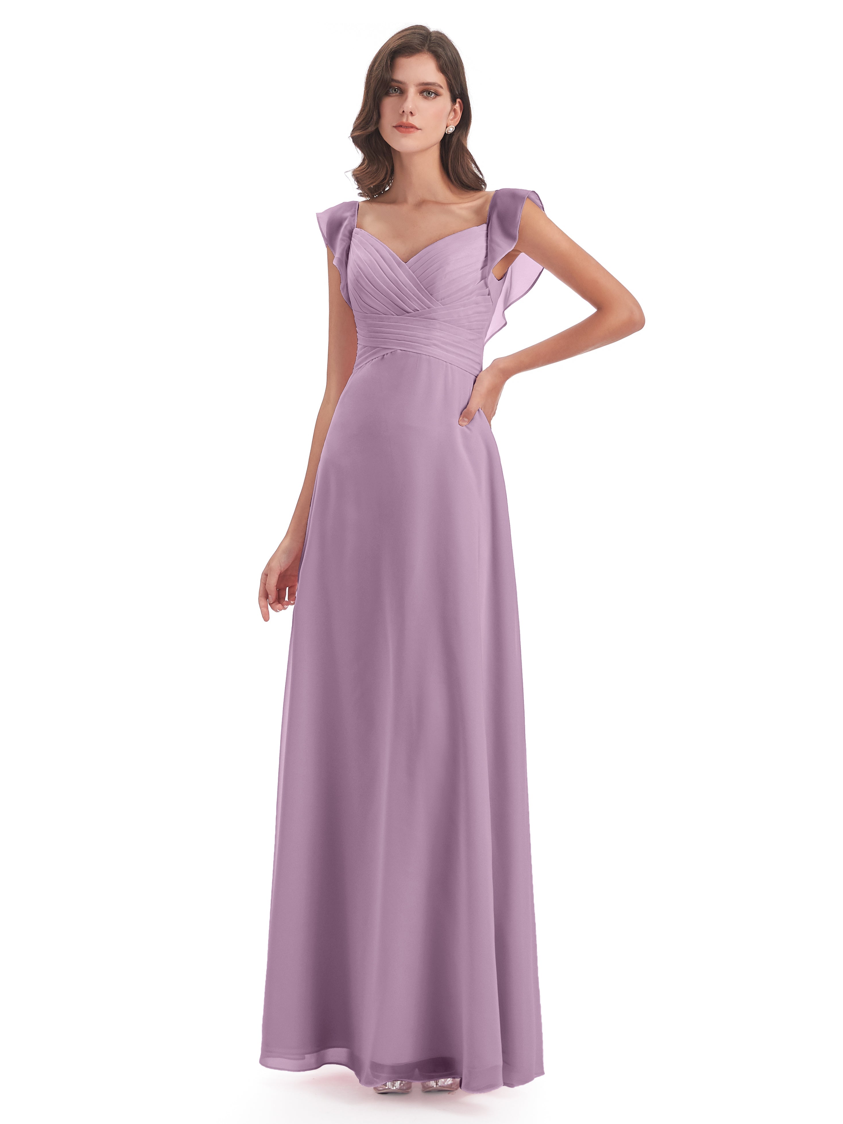 Robes De Demoiselle D'Honneur Glycine Fourreau/Colonne Col V Longue Robes Demoiselle D'Honneur