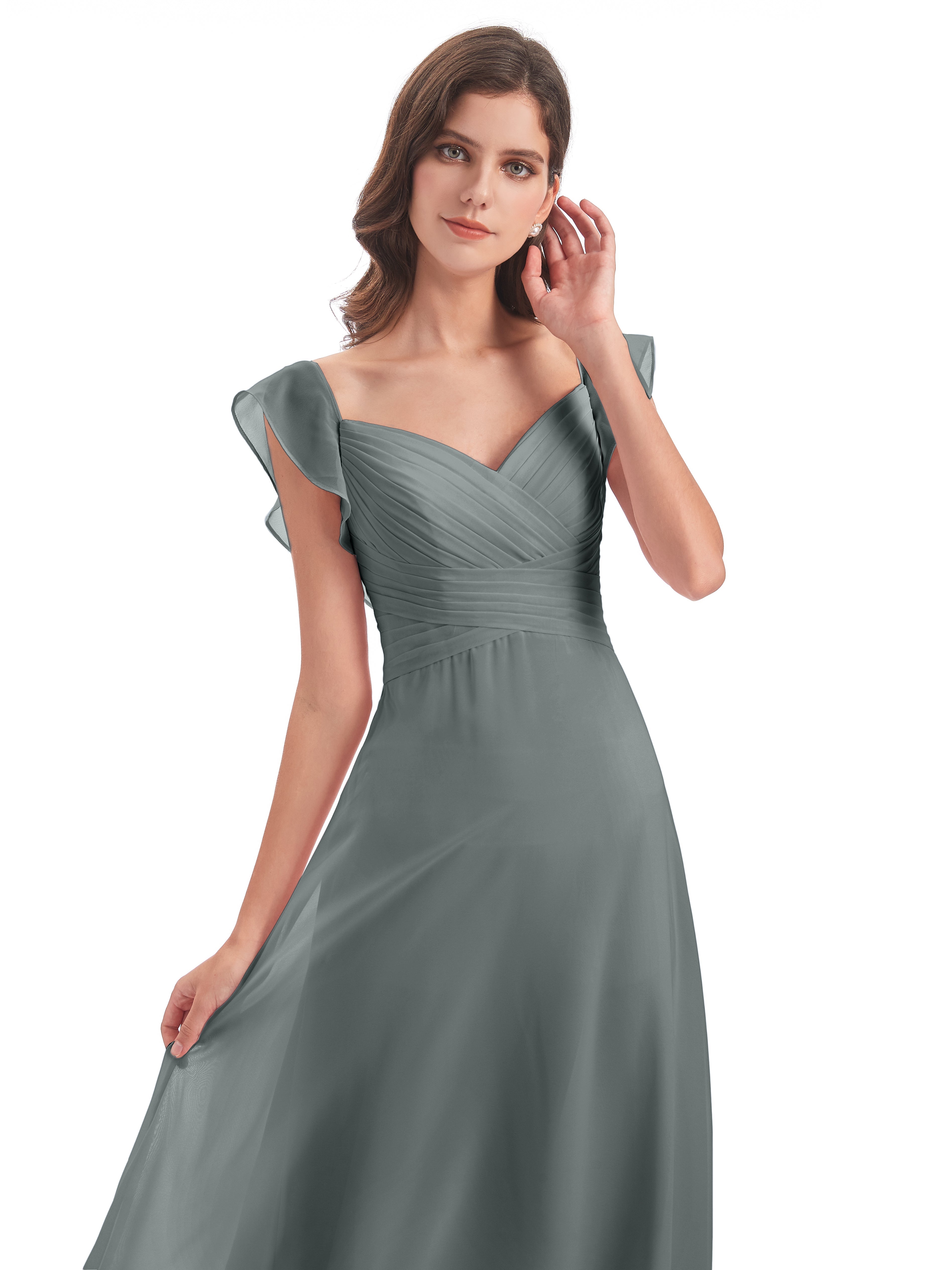 Robes De Demoiselle D'Honneur Gris Argenté Fourreau/Colonne Col V Longue Robes Demoiselle D'Honneur