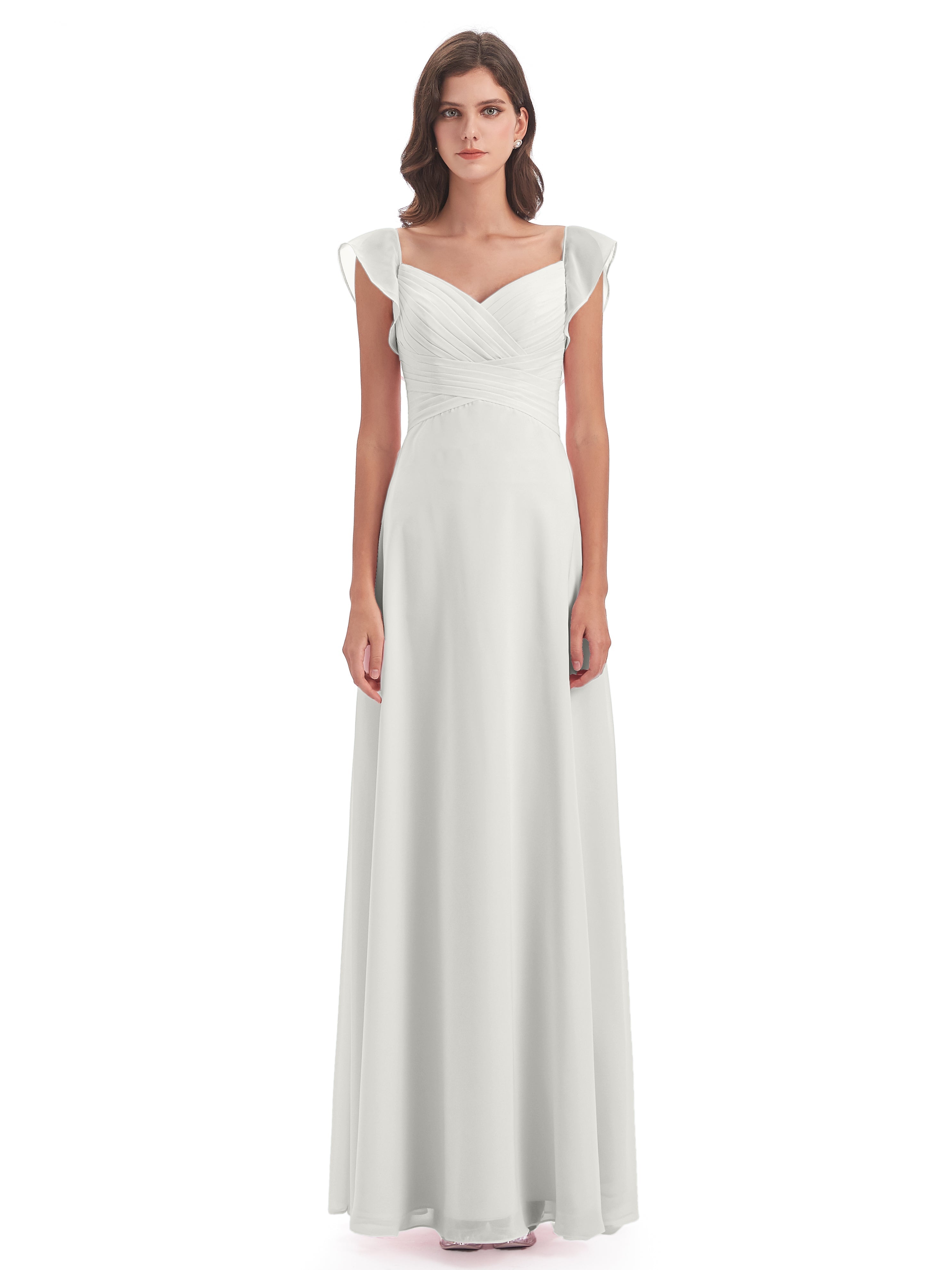 Robes De Demoiselle D'Honneur Ivoire Fourreau/Colonne Col V Longue Robes Demoiselle D'Honneur