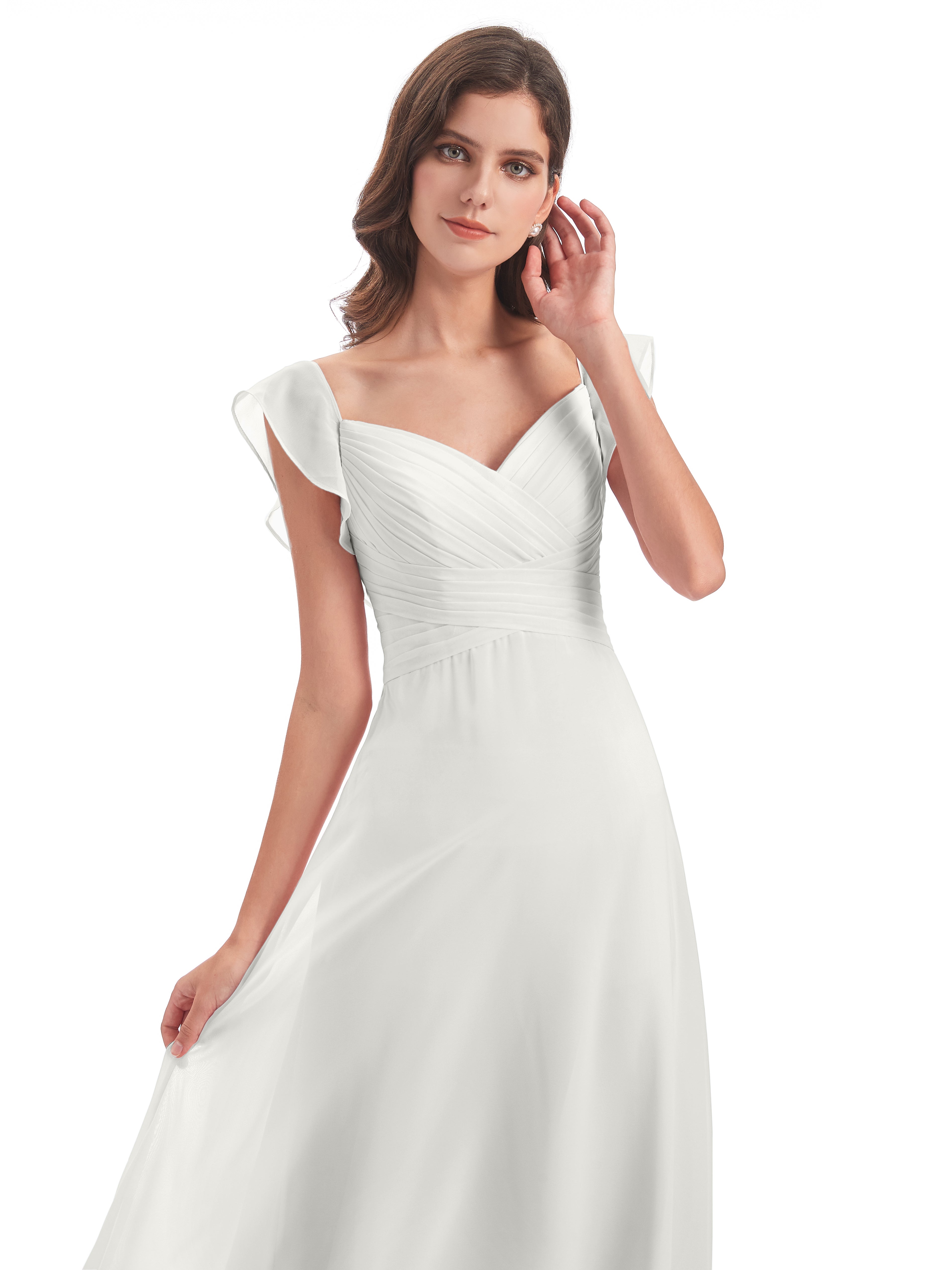 Robes De Demoiselle D'Honneur Ivoire Fourreau/Colonne Col V Longue Robes Demoiselle D'Honneur