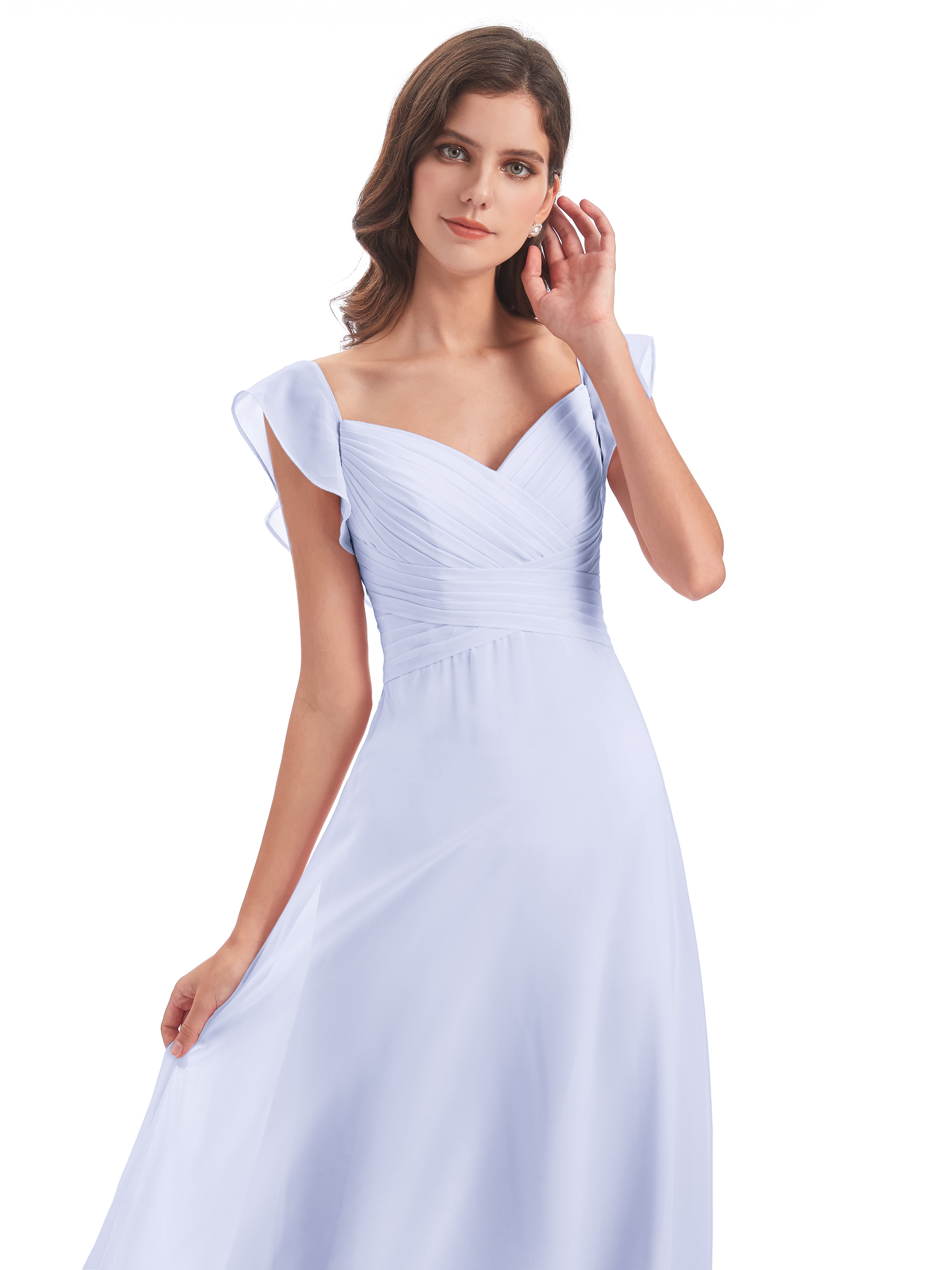 Robes De Demoiselle D'Honneur Lavande Fourreau/Colonne Col V Longue Robes Demoiselle D'Honneur