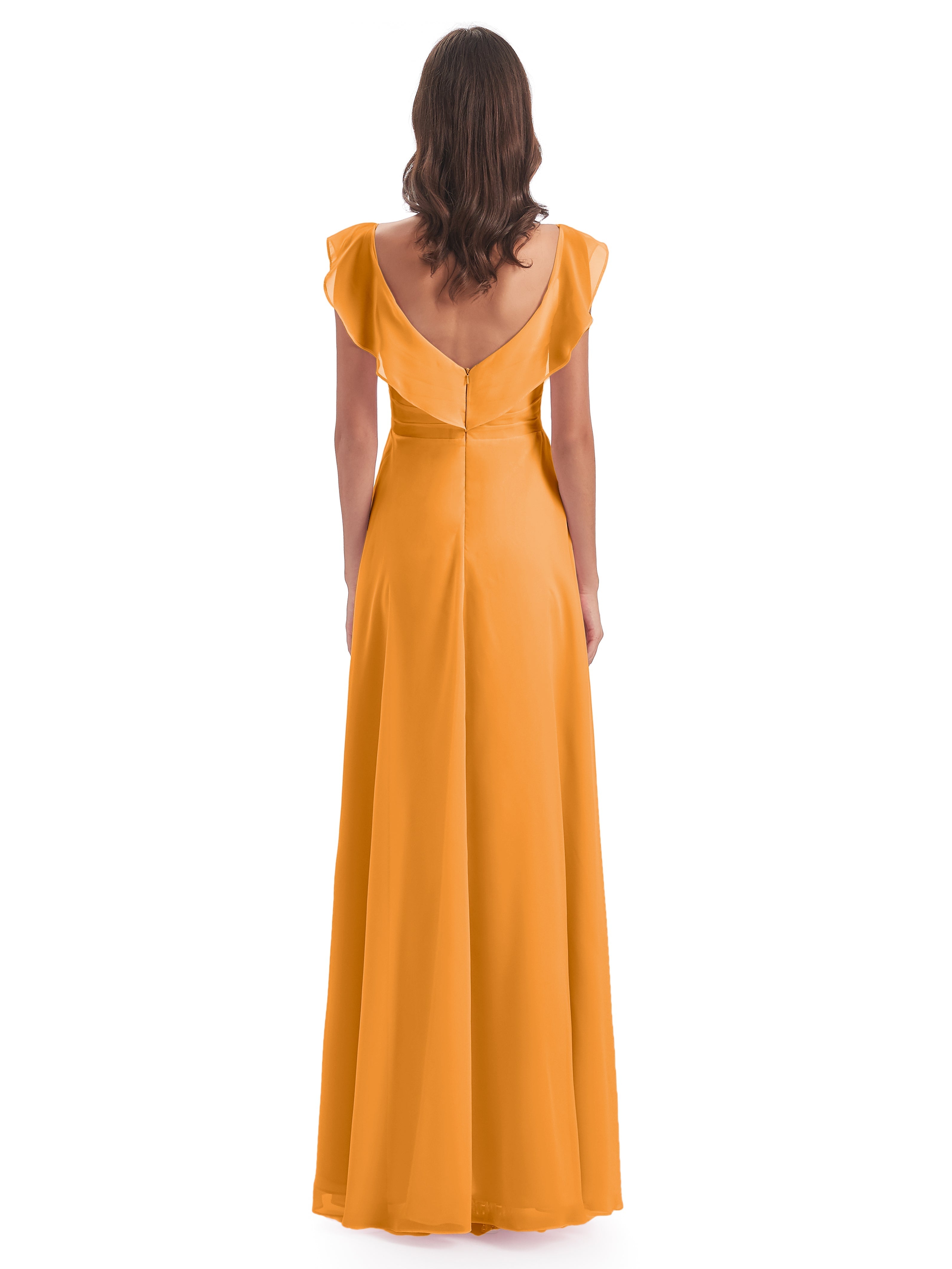 Robes De Demoiselle D'Honneur Mandarine Fourreau/Colonne Col V Longue Robes Demoiselle D'Honneur