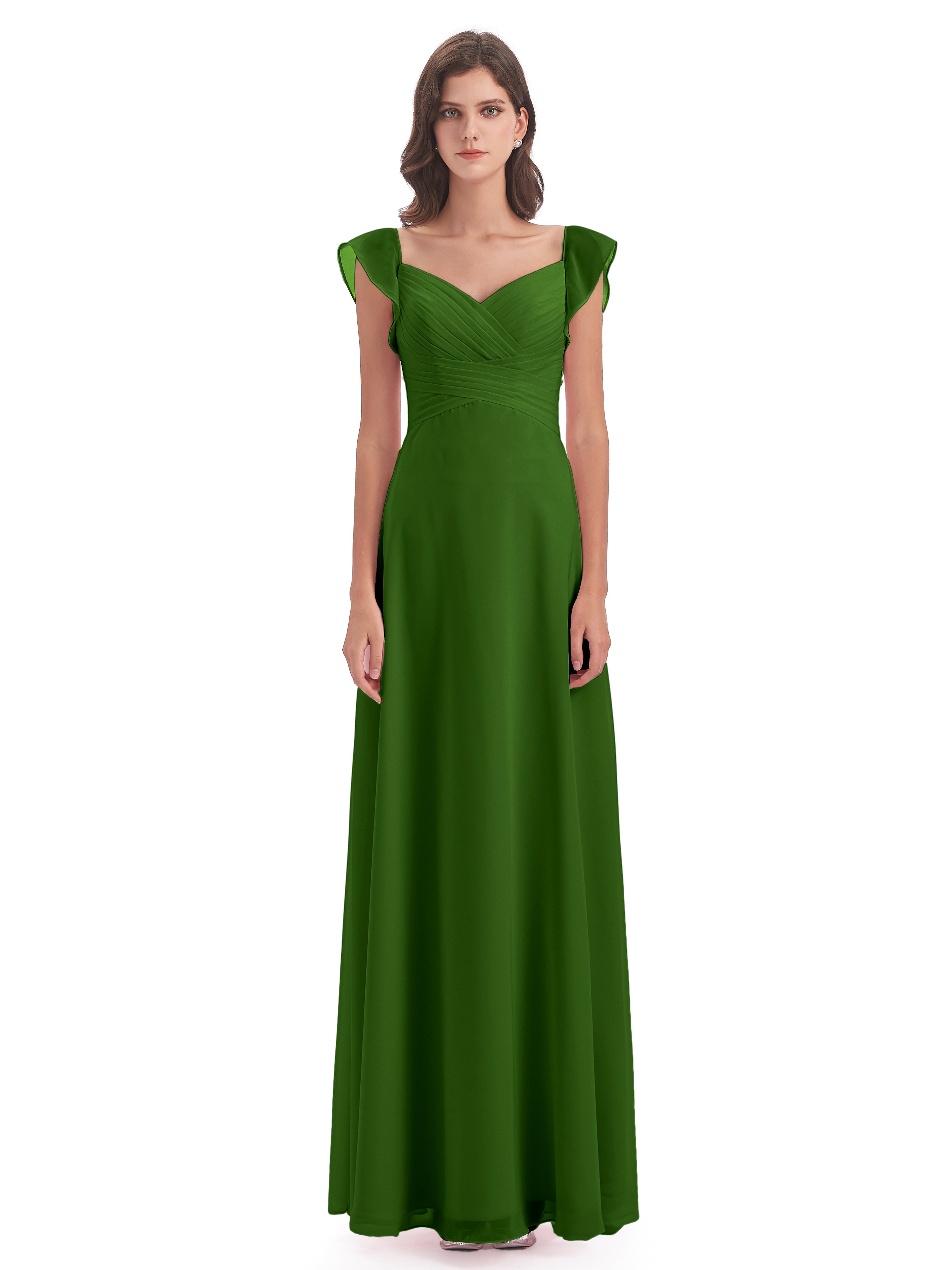 Robes De Demoiselle D'Honneur Vert Mousse Fourreau/Colonne Col V Longue Robes Demoiselle D'Honneur