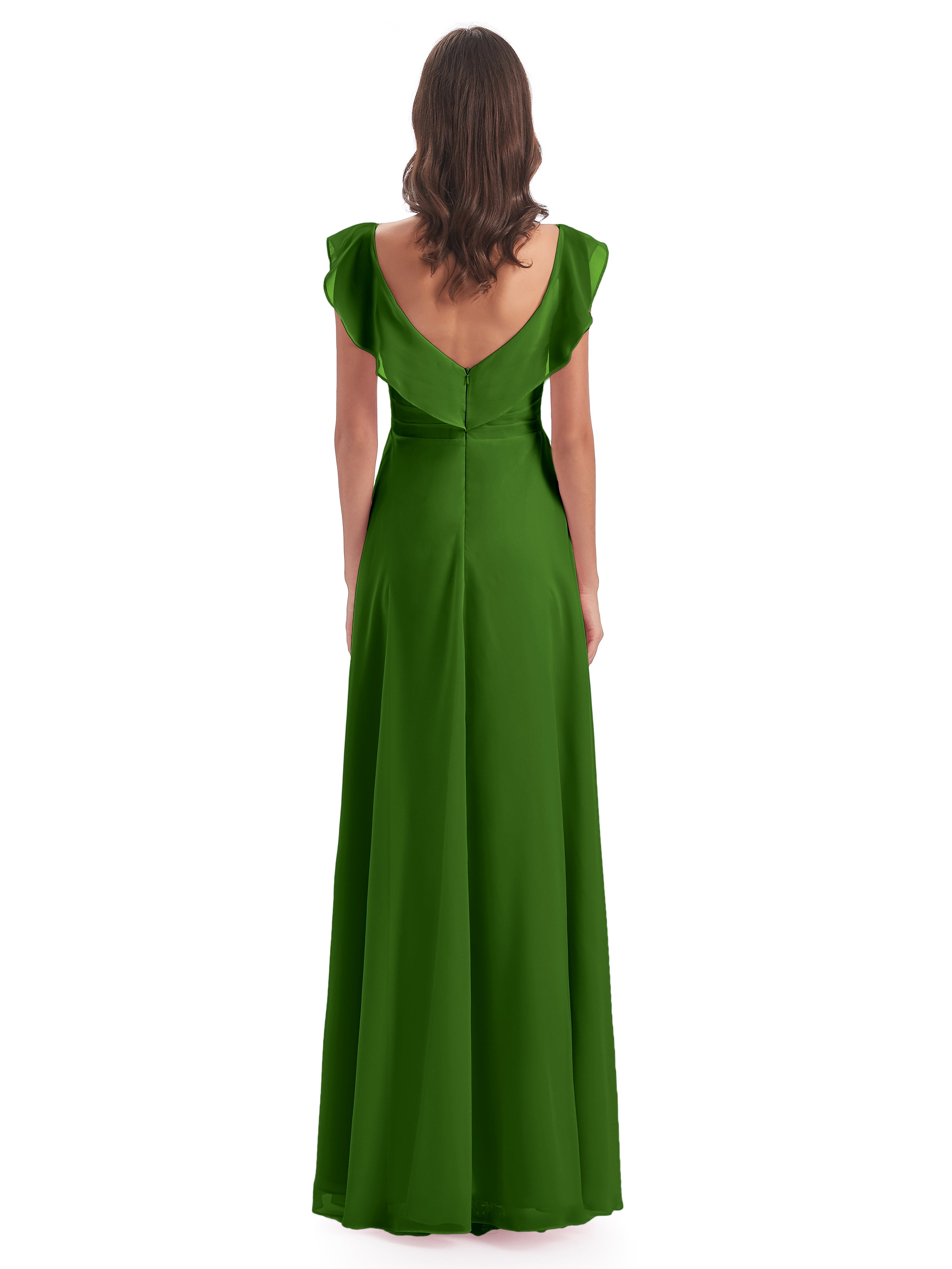 Robes De Demoiselle D'Honneur Vert Mousse Fourreau/Colonne Col V Longue Robes Demoiselle D'Honneur