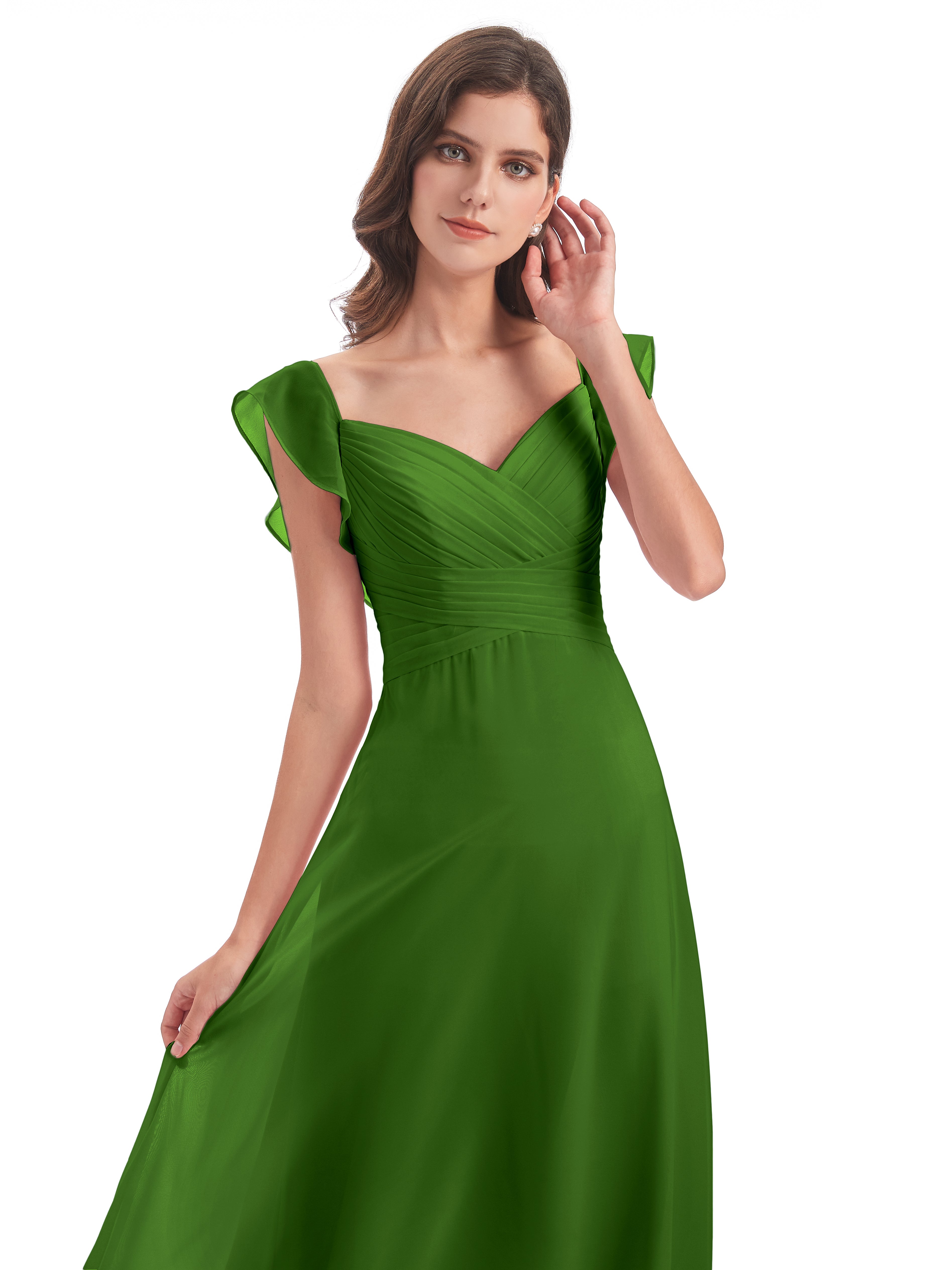 Robes De Demoiselle D'Honneur Vert Mousse Fourreau/Colonne Col V Longue Robes Demoiselle D'Honneur